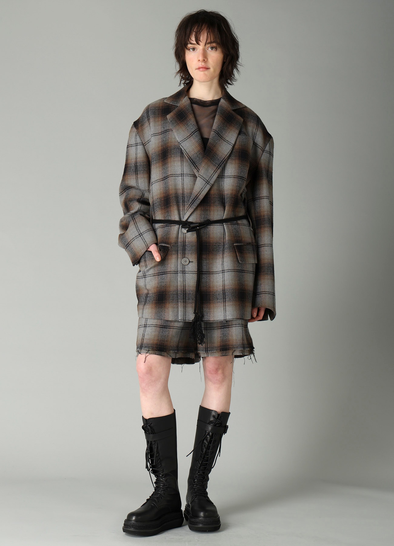 BRUSHED PLAID TOGGLE B DETAIL JACKET