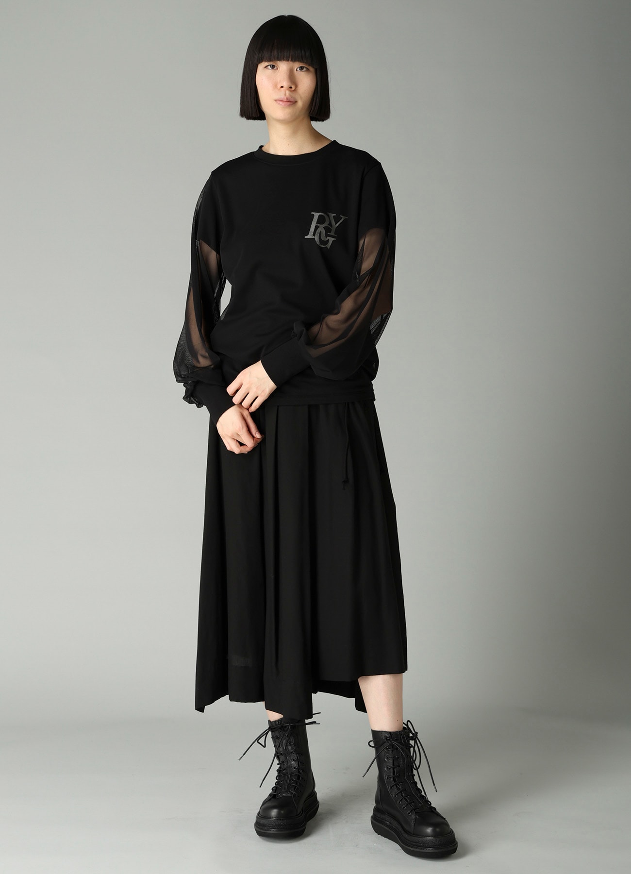 CELLULOSE POPLIN UNBALANCED TUCK SKIRT