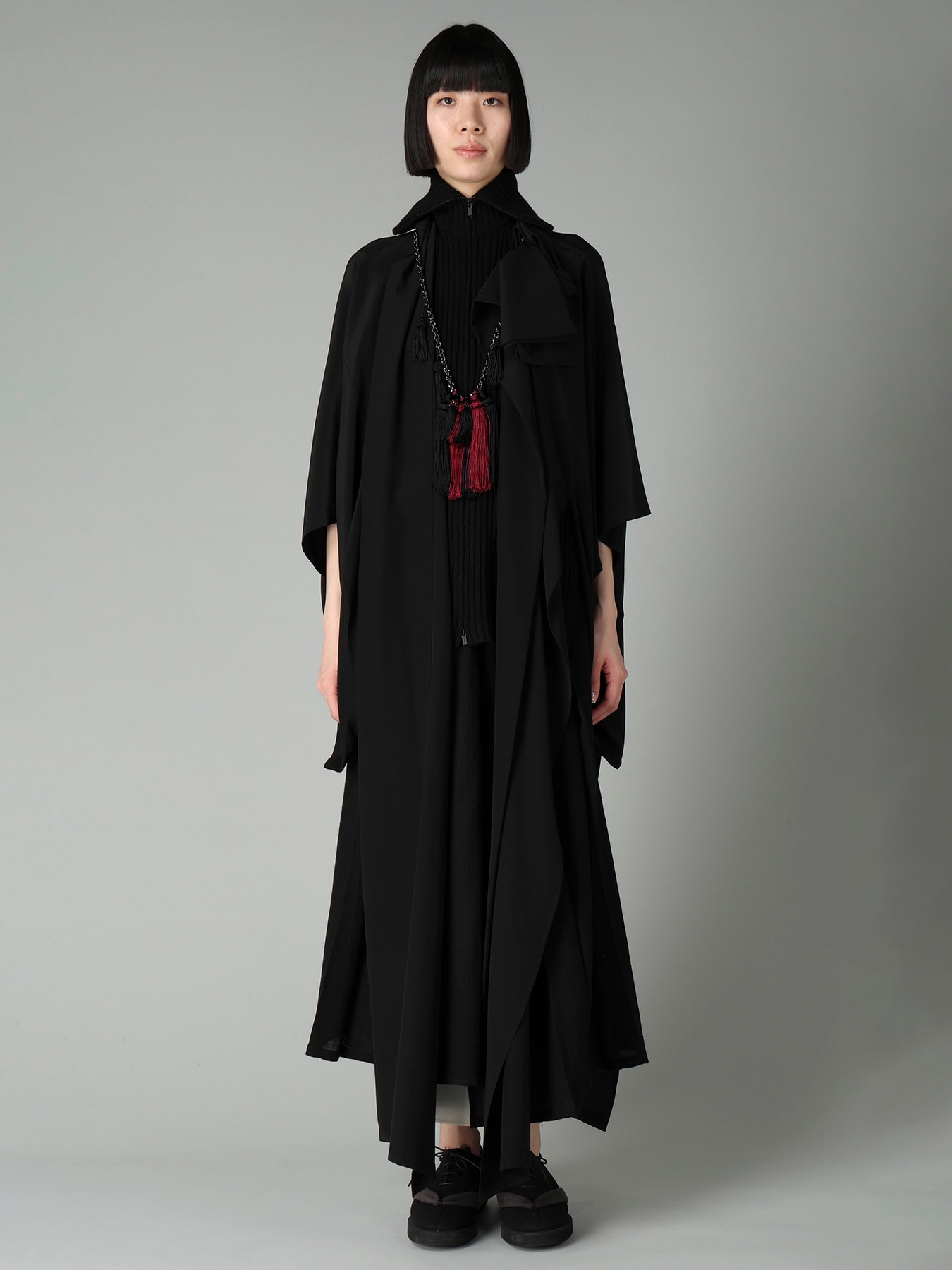 16MOMME DE CHINE KNIT COMBI KIMONO COAT