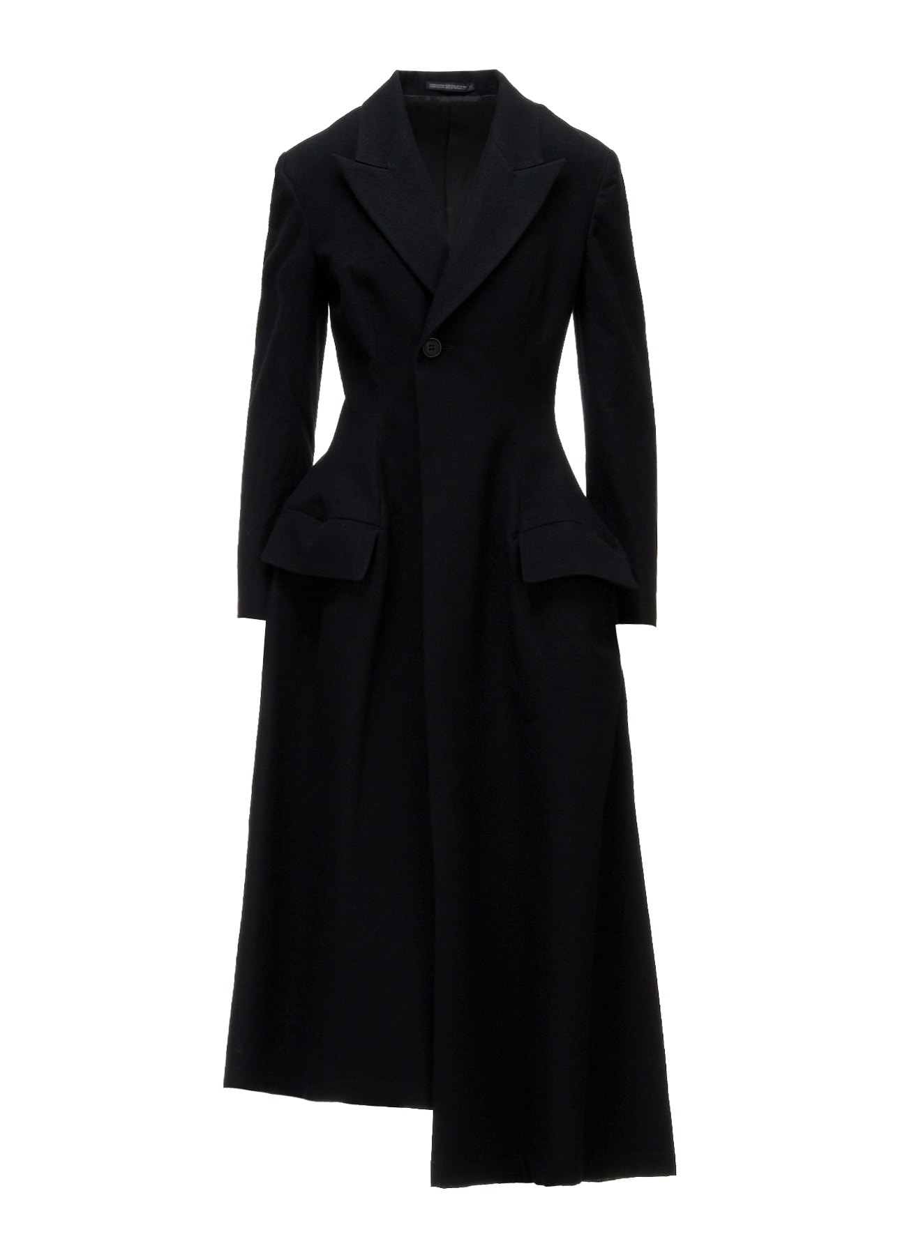 MILLED GABARDINE PEAKED FLARE LONG COAT