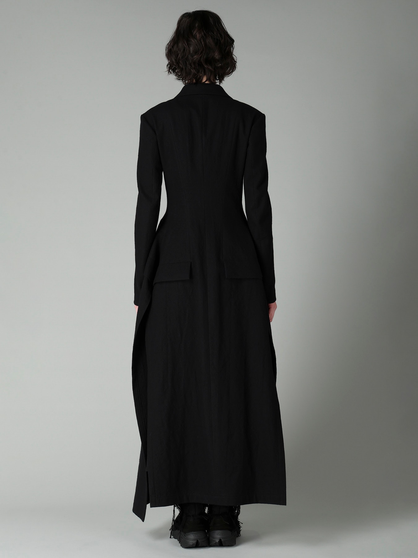 MILLED GABARDINE PEAKED FLARE LONG COAT