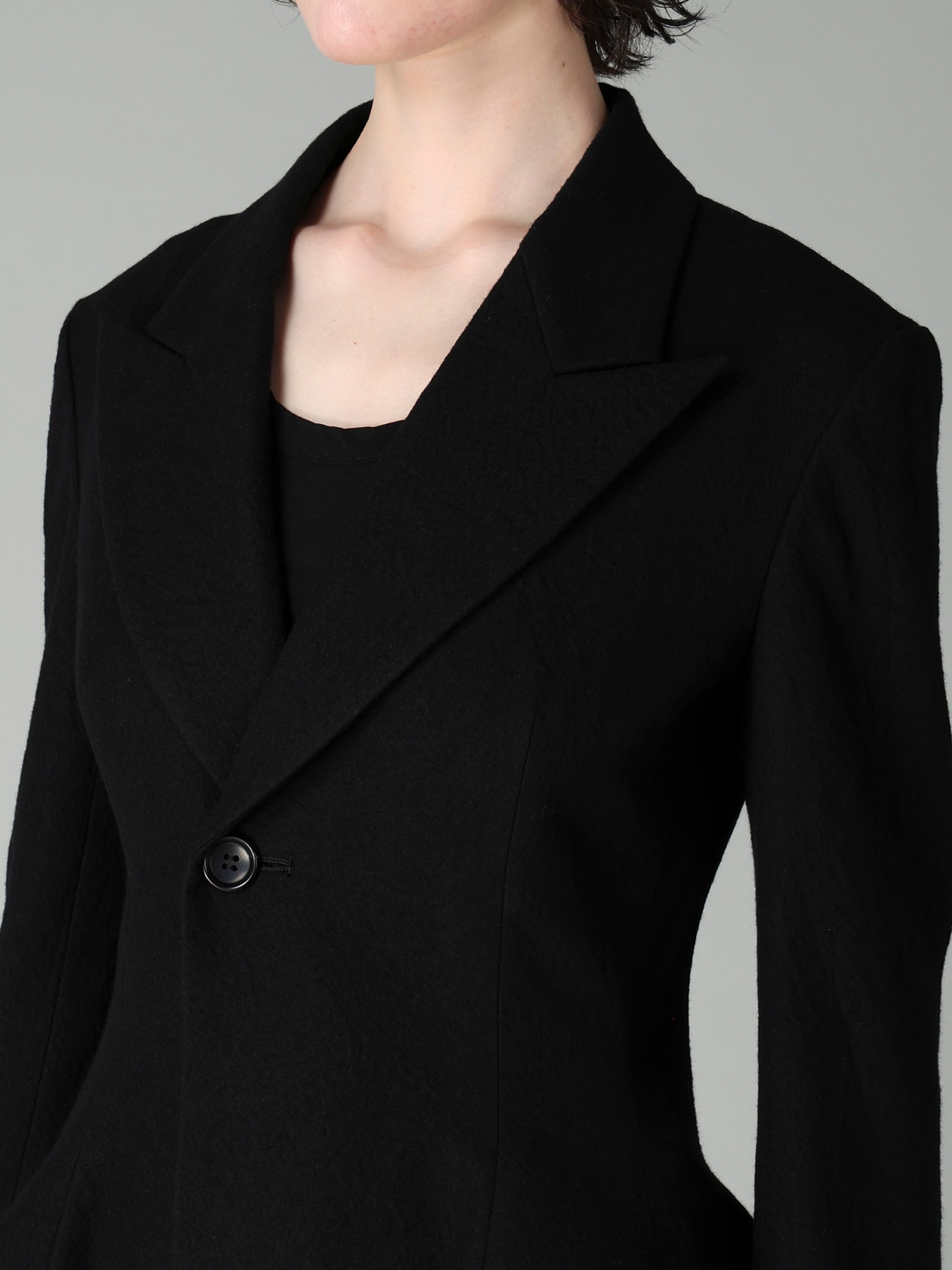 MILLED GABARDINE PEAKED FLARE LONG COAT