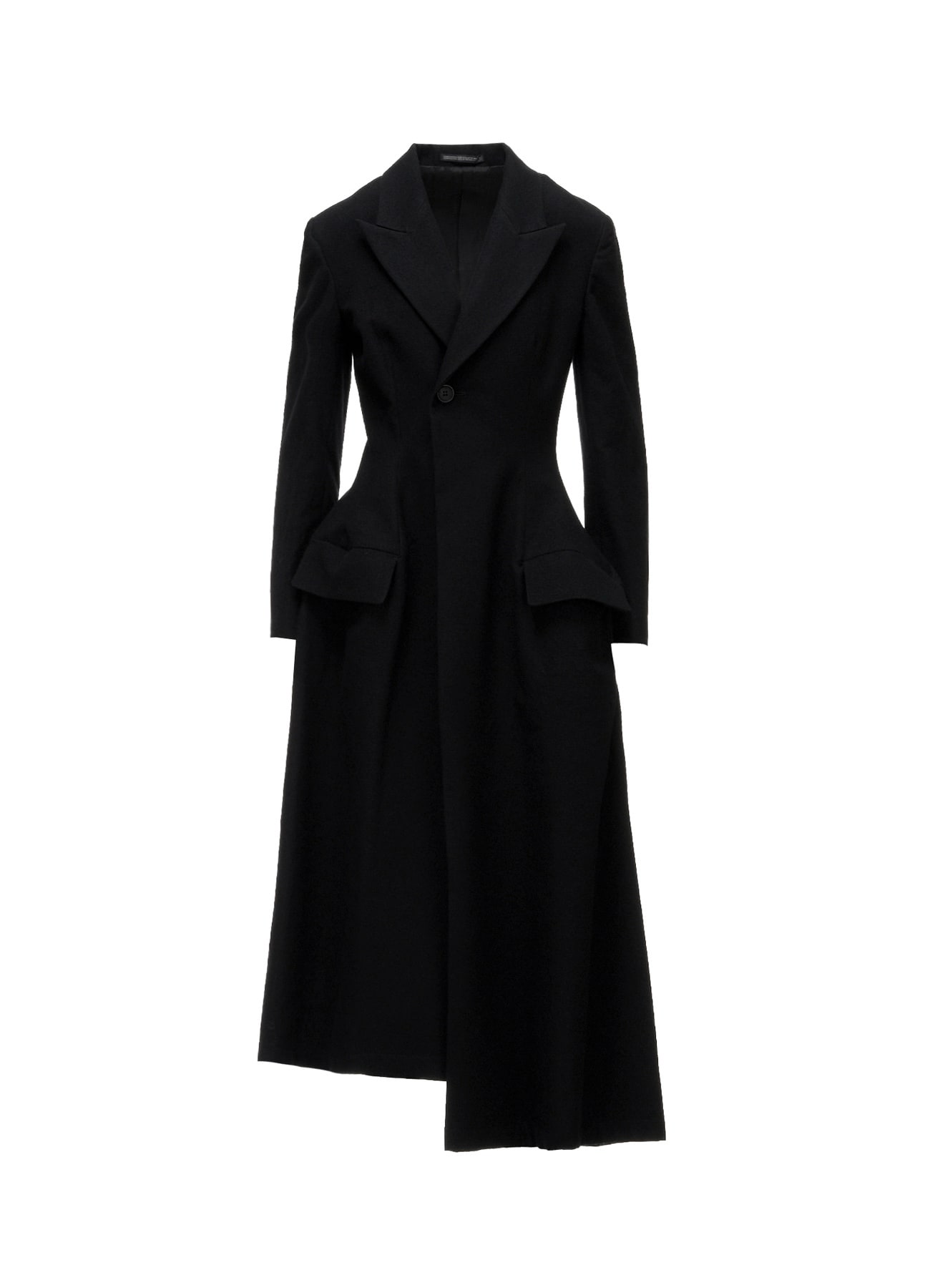 MILLED GABARDINE PEAKED FLARE LONG COAT