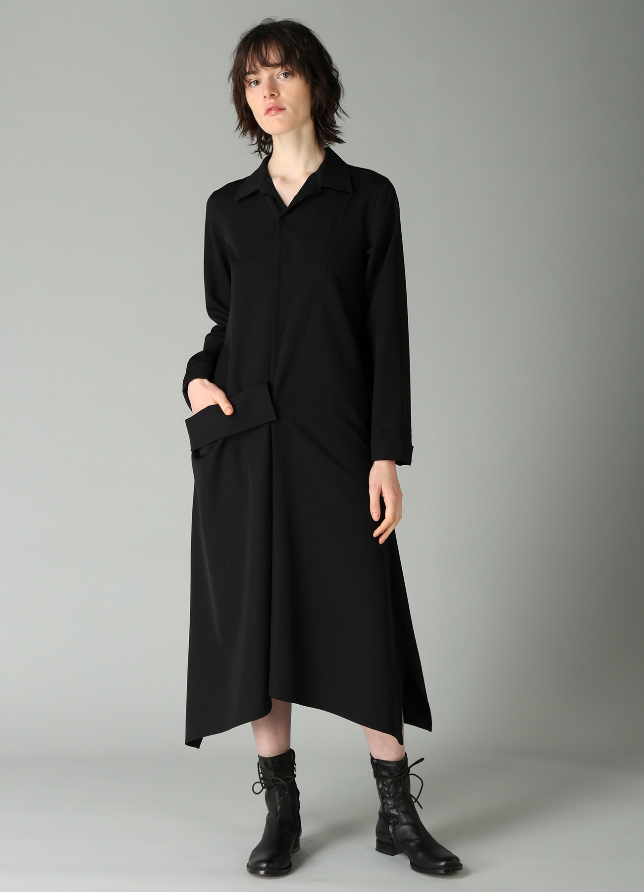 GABARDINE R DRAPE DETAIL SHIRT DRESS