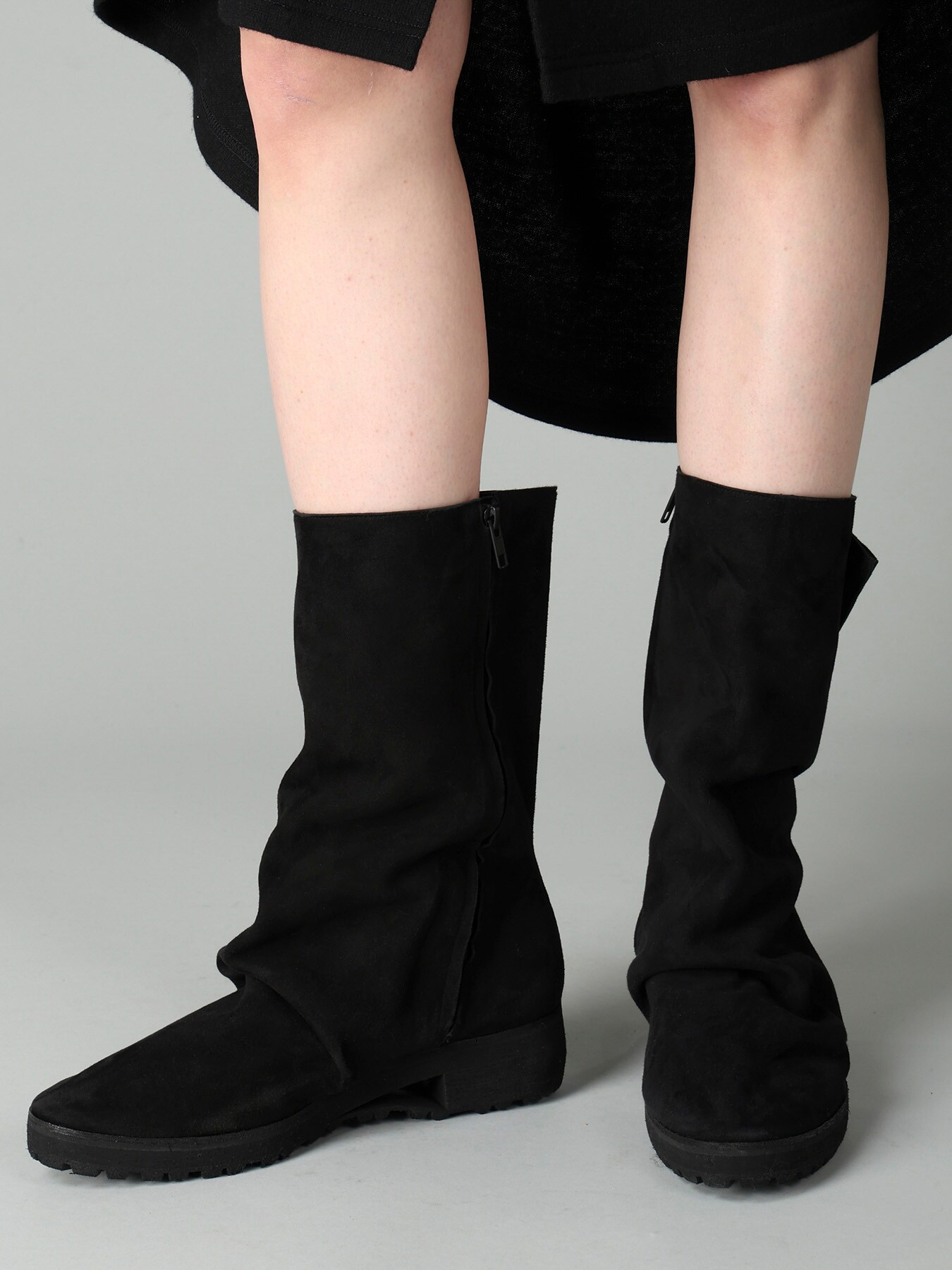 SHEEP SUEDE BK DRAPED BOOTS