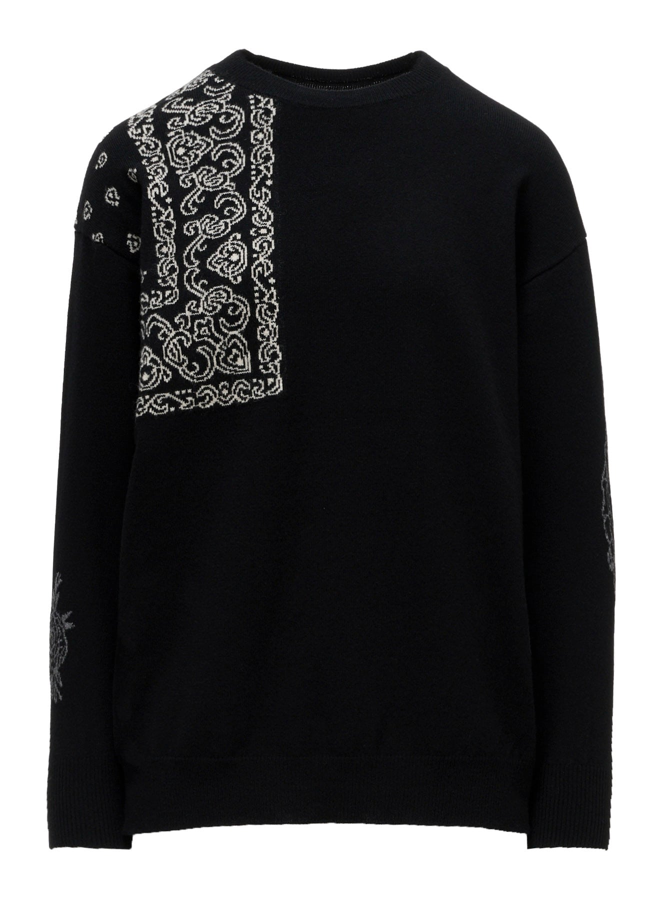 LANA BILZERIAN INTARSIA+JQ ROUND NECK PULLOVER
