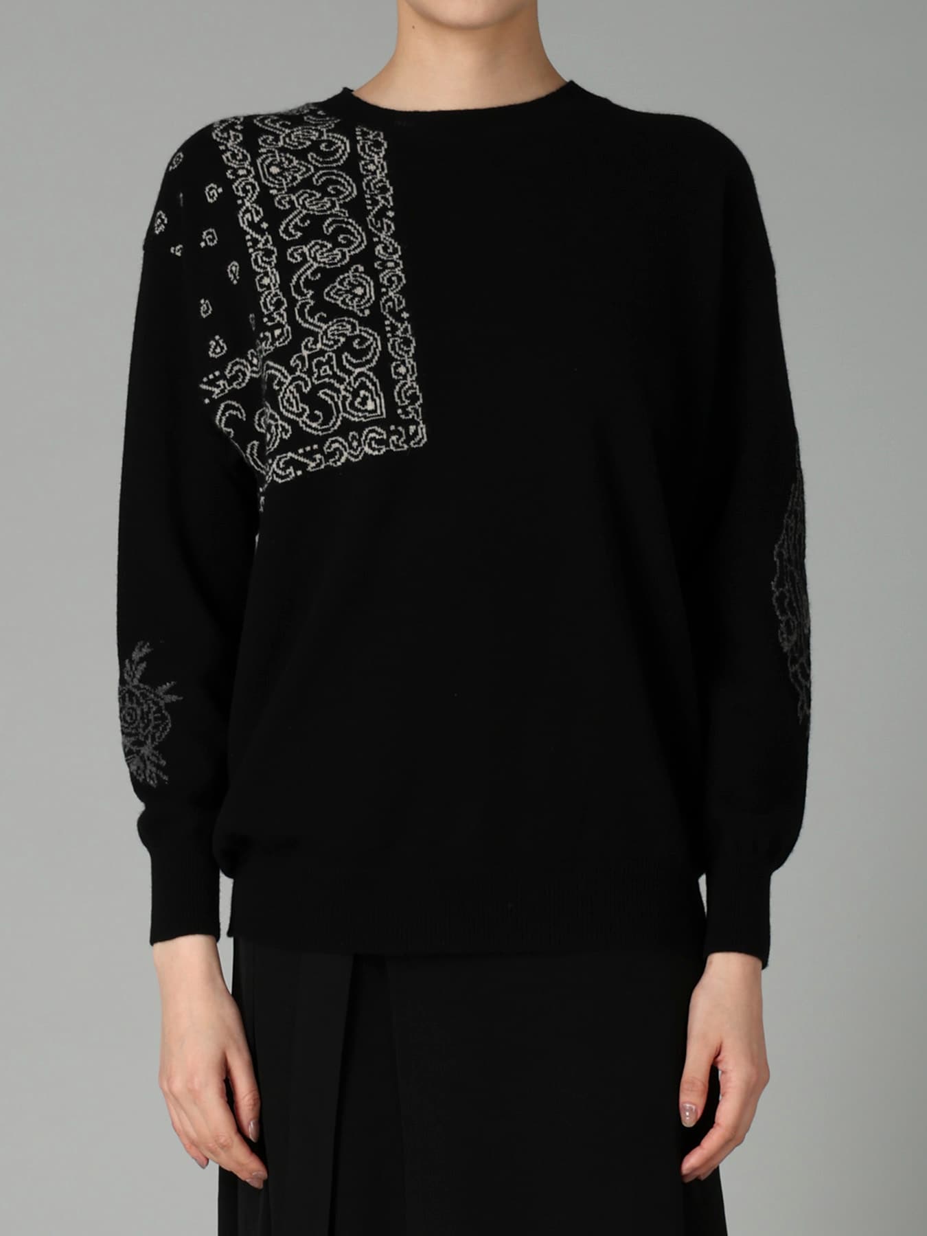 LANA BILZERIAN INTARSIA+JQ ROUND NECK PULLOVER