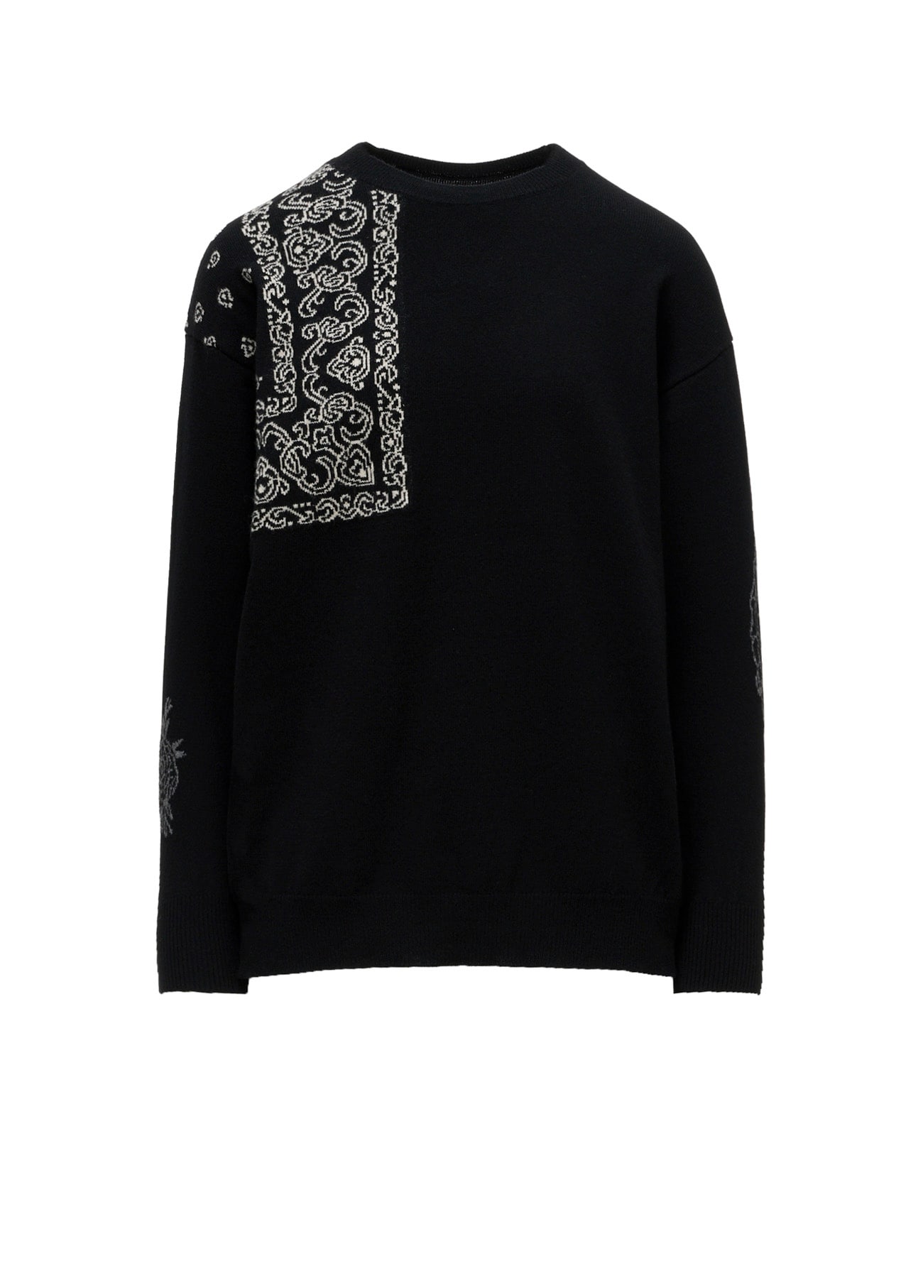 LANA BILZERIAN INTARSIA+JQ ROUND NECK PULLOVER