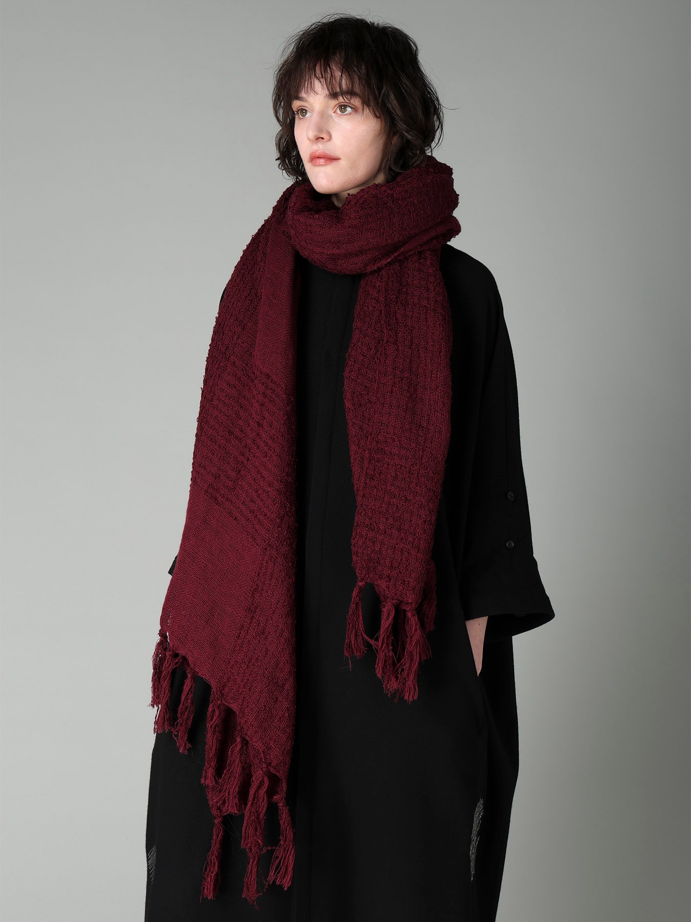 W/RING YARN PLAID STOLE