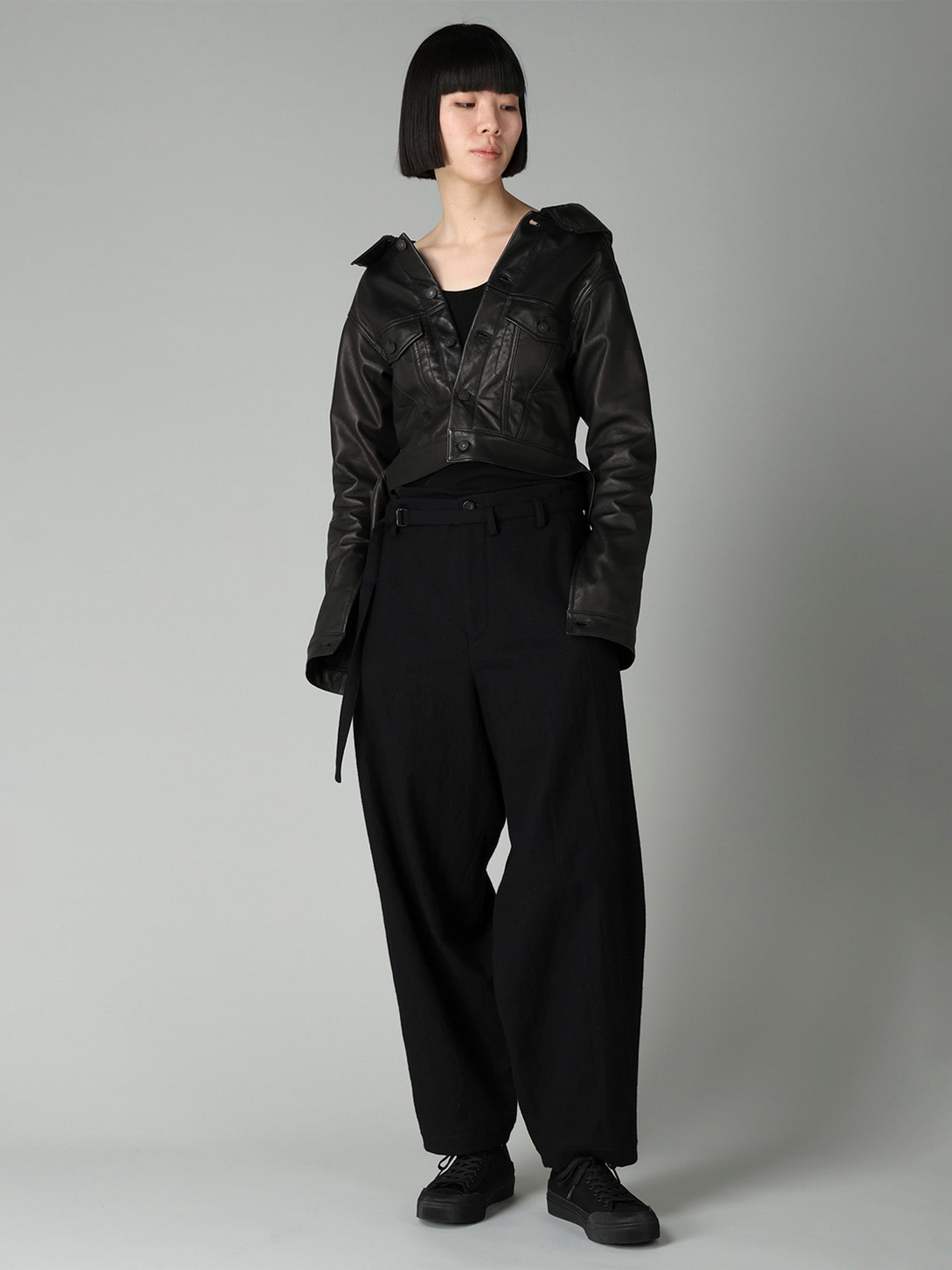 MILLED GABARDINE W BELT DETAIL PANTS