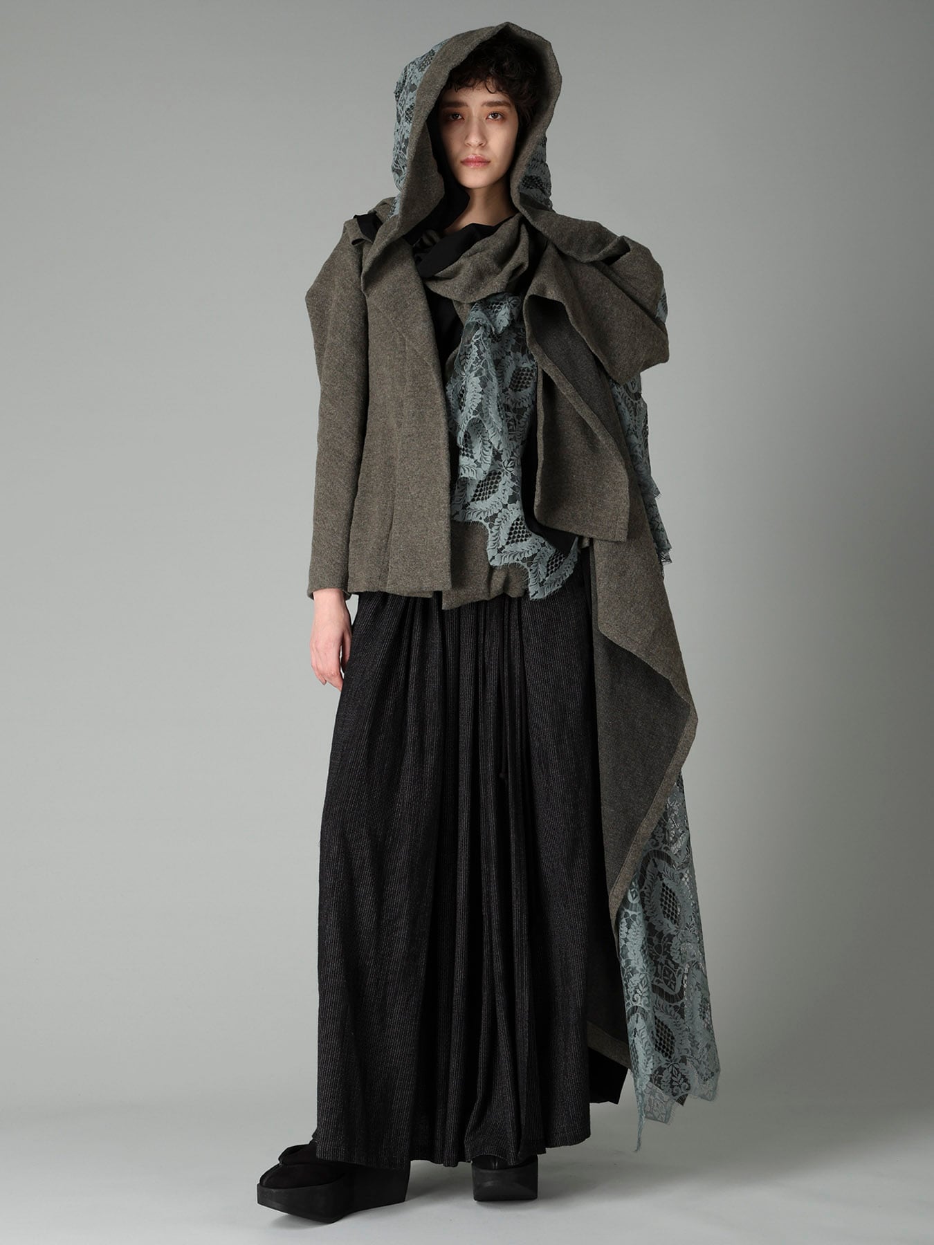 DOUBLE LAYER STRIPE GATHERED WRAP SKIRT