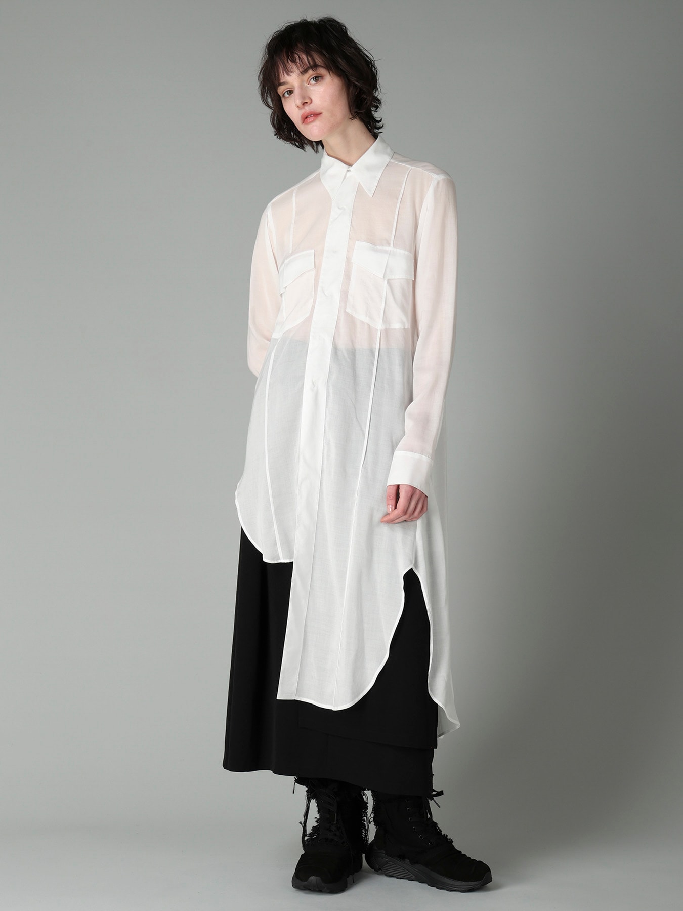 Ta/Pe CREPE DE CHINE R PLEATS DOUBLE LAYERED SKIRT