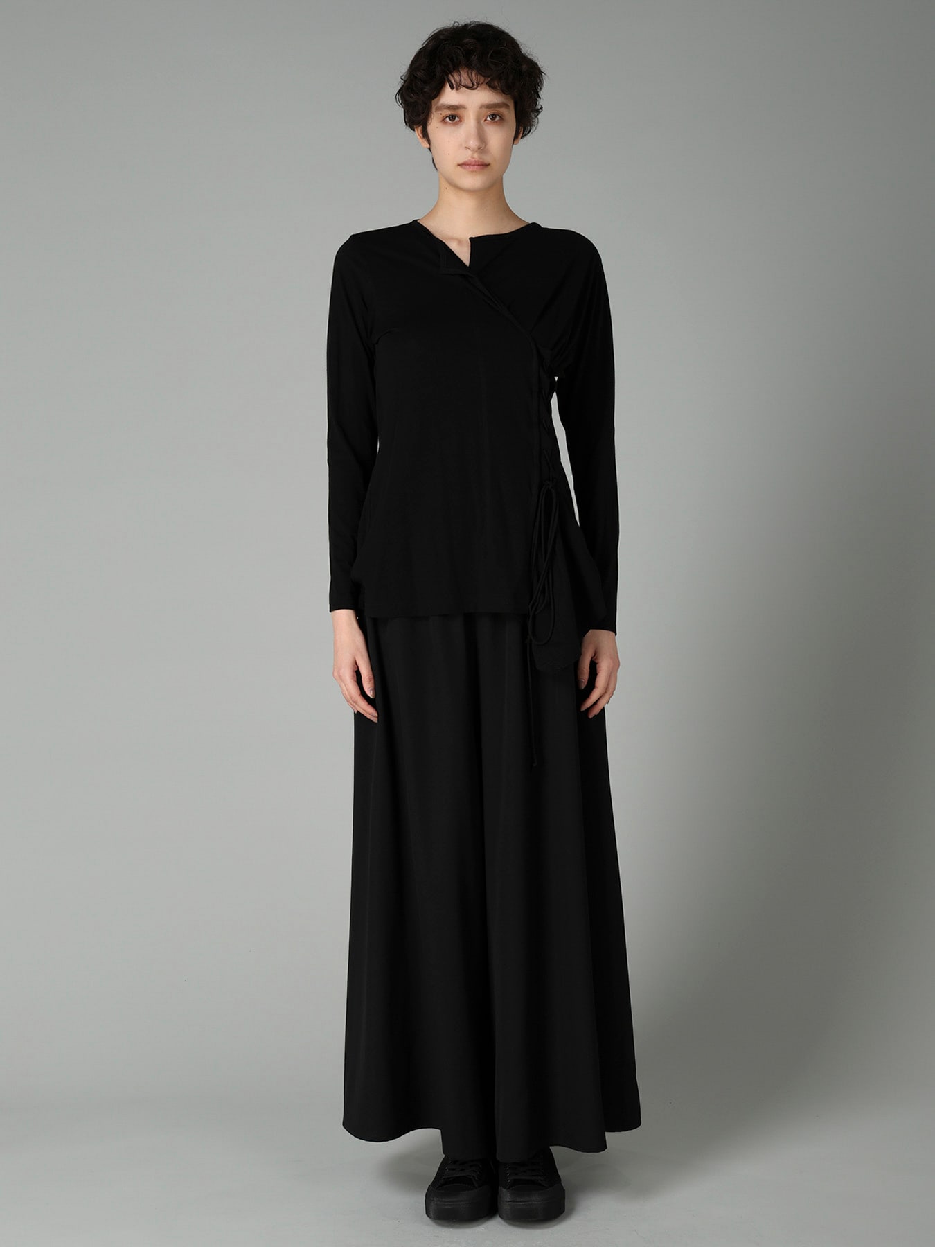 COTTON CASHMERE SINGLE JERSEY LACE-UP LONG SLV T