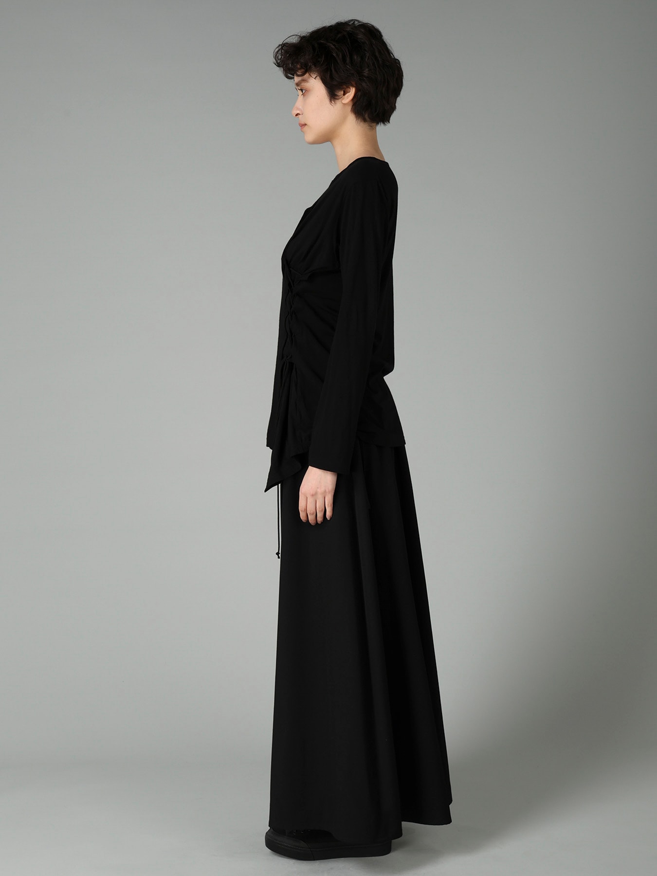 COTTON CASHMERE SINGLE JERSEY LACE-UP LONG SLV T