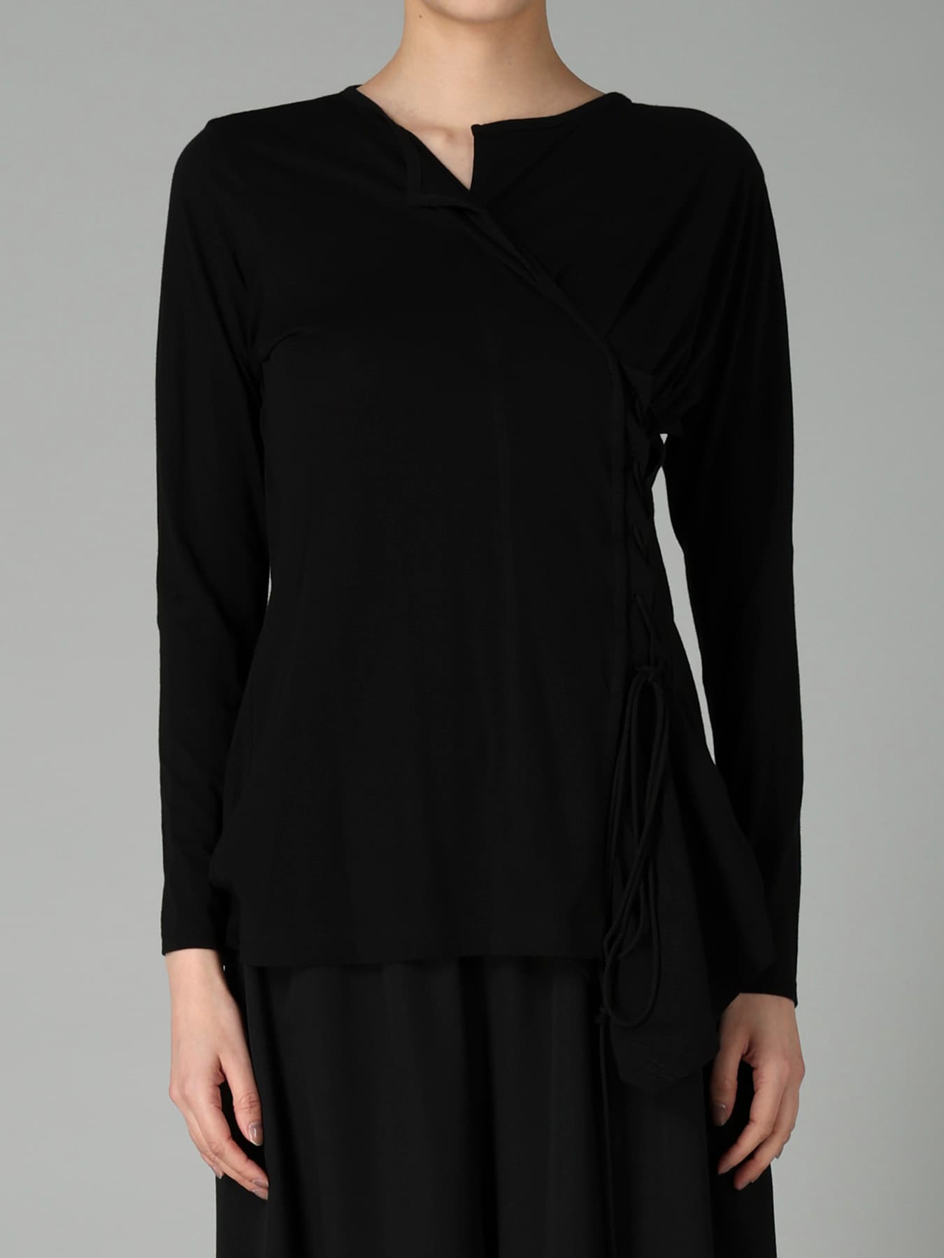 COTTON CASHMERE SINGLE JERSEY LACE-UP LONG SLV T