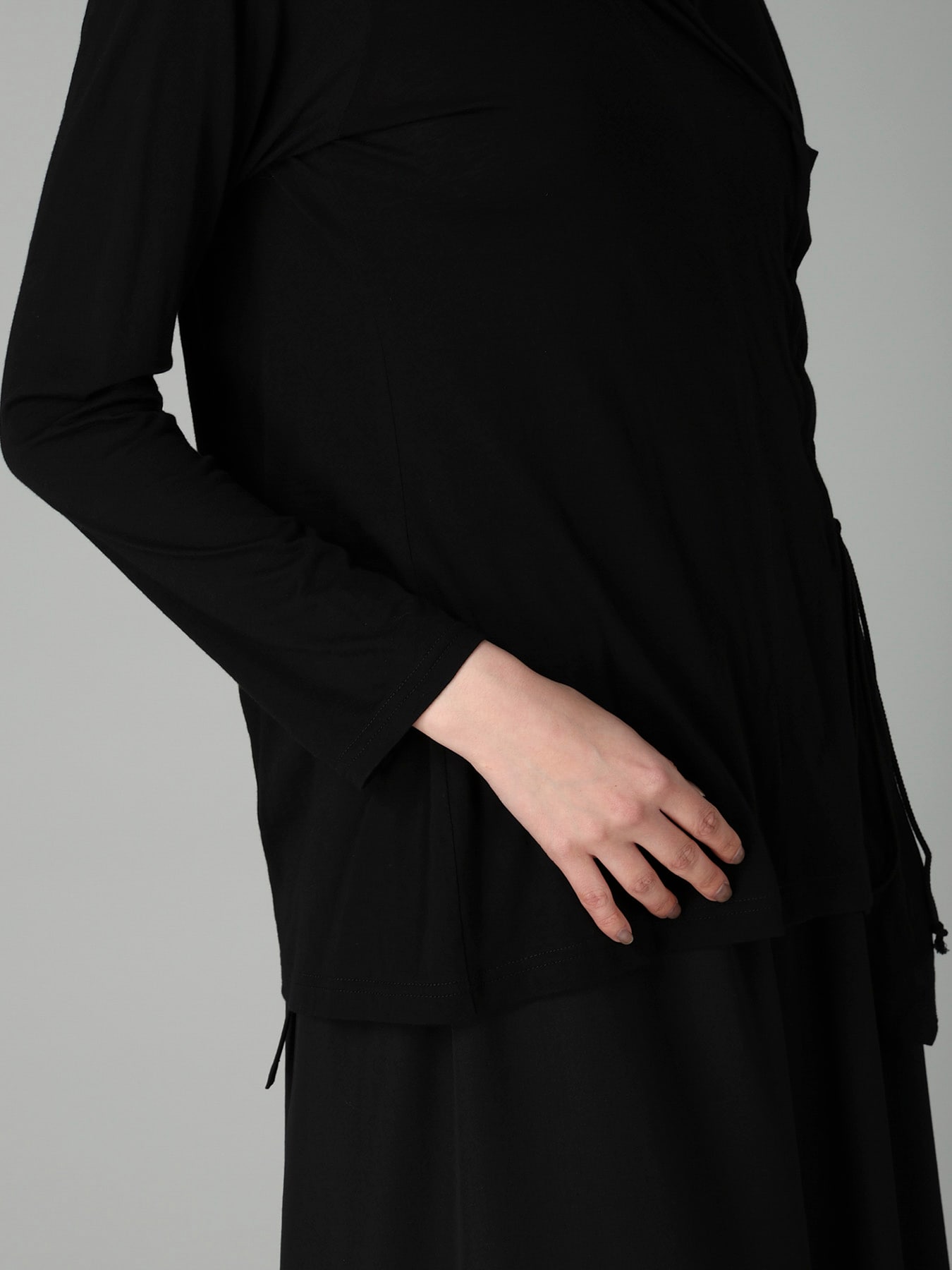 COTTON CASHMERE SINGLE JERSEY LACE-UP LONG SLV T