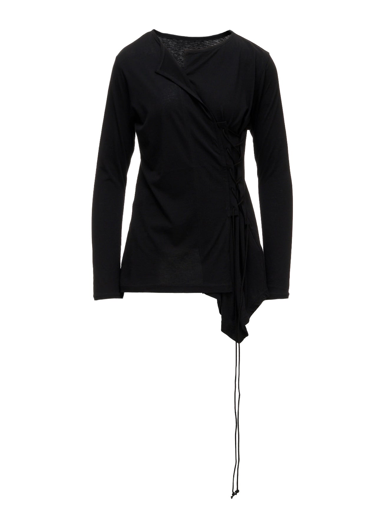 COTTON CASHMERE SINGLE JERSEY LACE-UP LONG SLV T