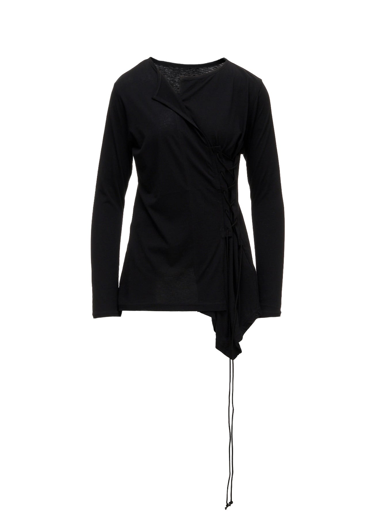 COTTON CASHMERE SINGLE JERSEY LACE-UP LONG SLV T