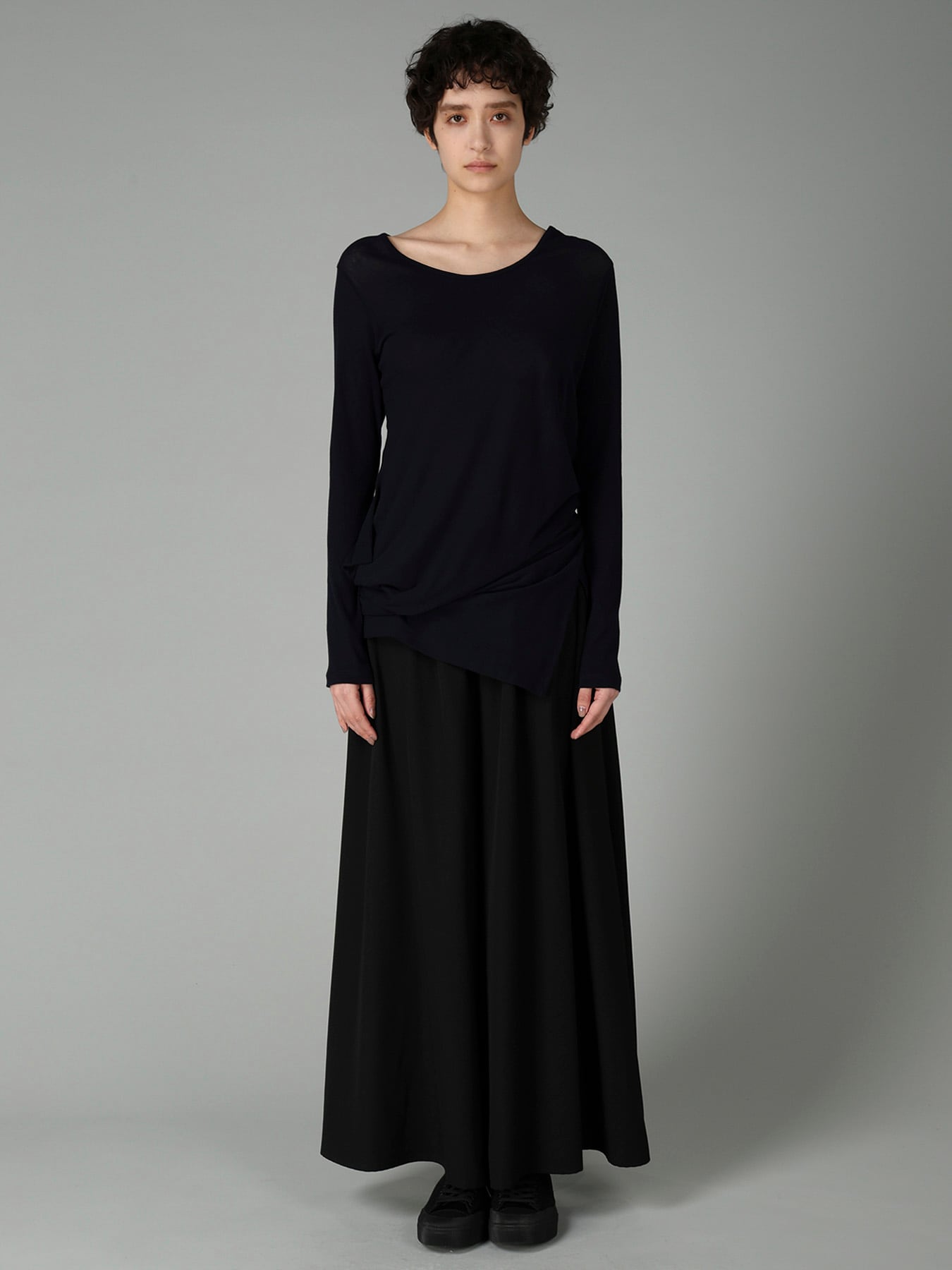 HIGH TWISTED RIB WAIST GATHERED LONG SLV T