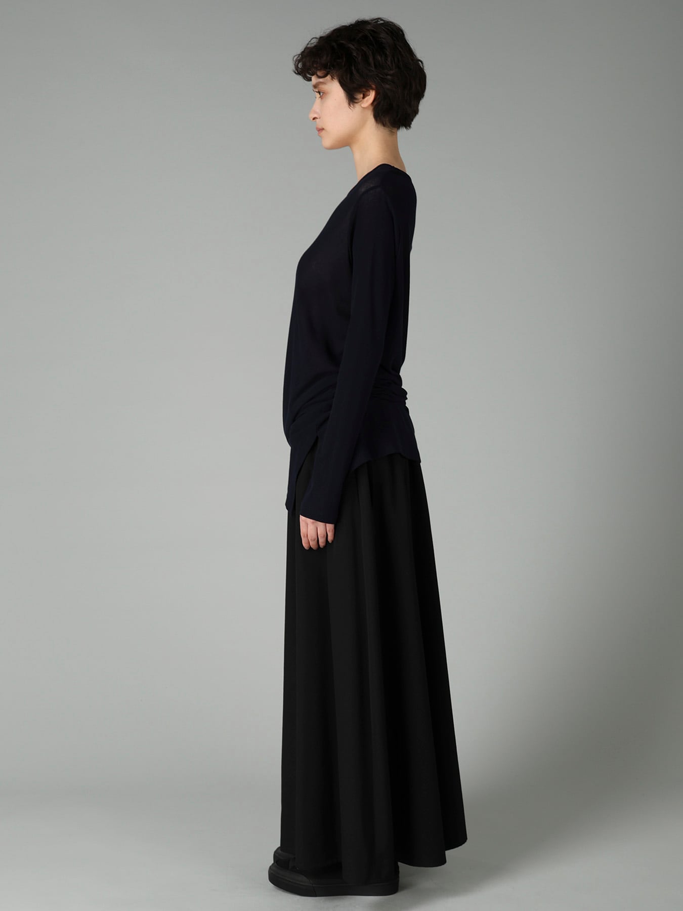 HIGH TWISTED RIB WAIST GATHERED LONG SLV T