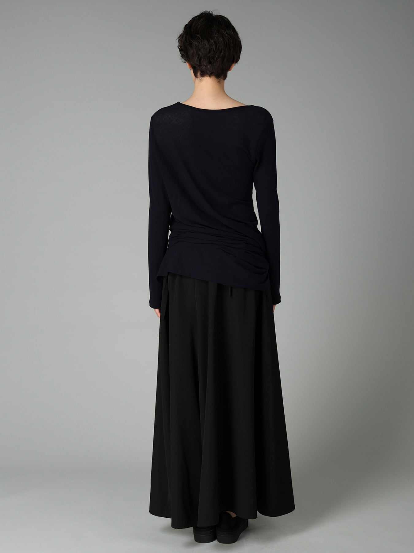 HIGH TWISTED RIB WAIST GATHERED LONG SLV T