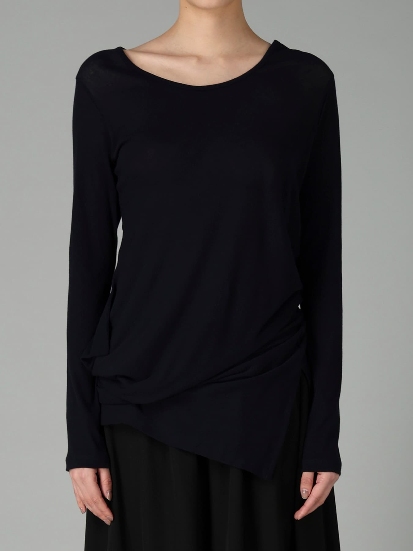 HIGH TWISTED RIB WAIST GATHERED LONG SLV T