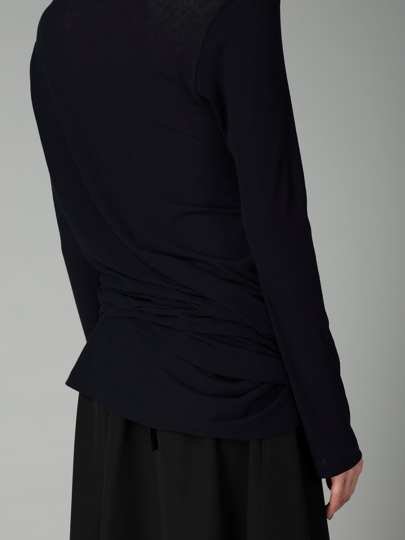 HIGH TWISTED RIB WAIST GATHERED LONG SLV T
