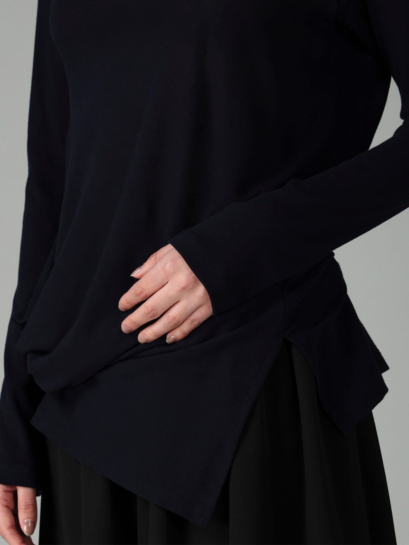 HIGH TWISTED RIB WAIST GATHERED LONG SLV T