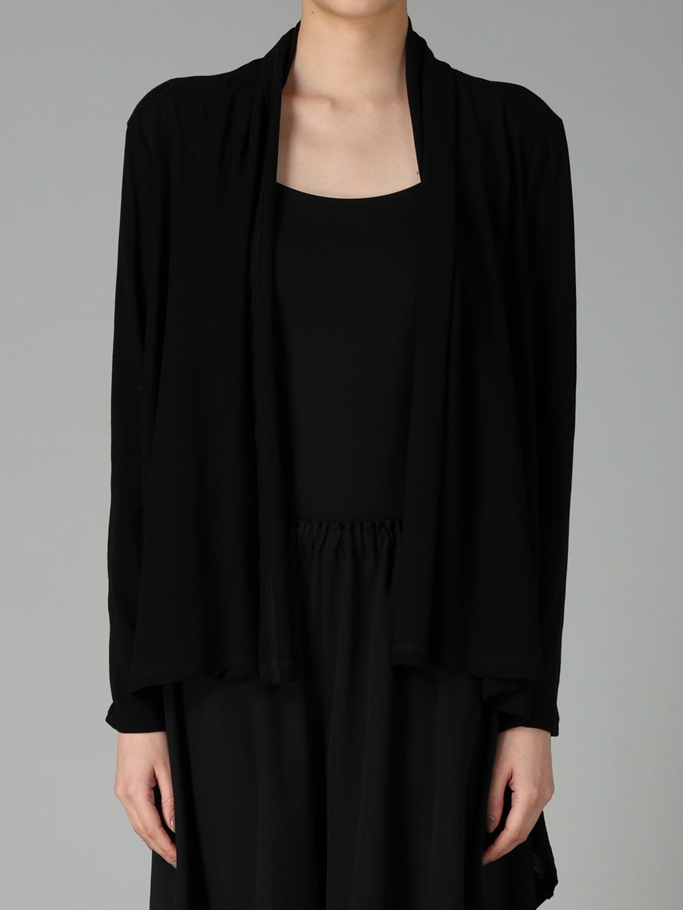 HIGH TWISTED SINGLE JERSEY SHOULDER GUSSET CARDIGAN