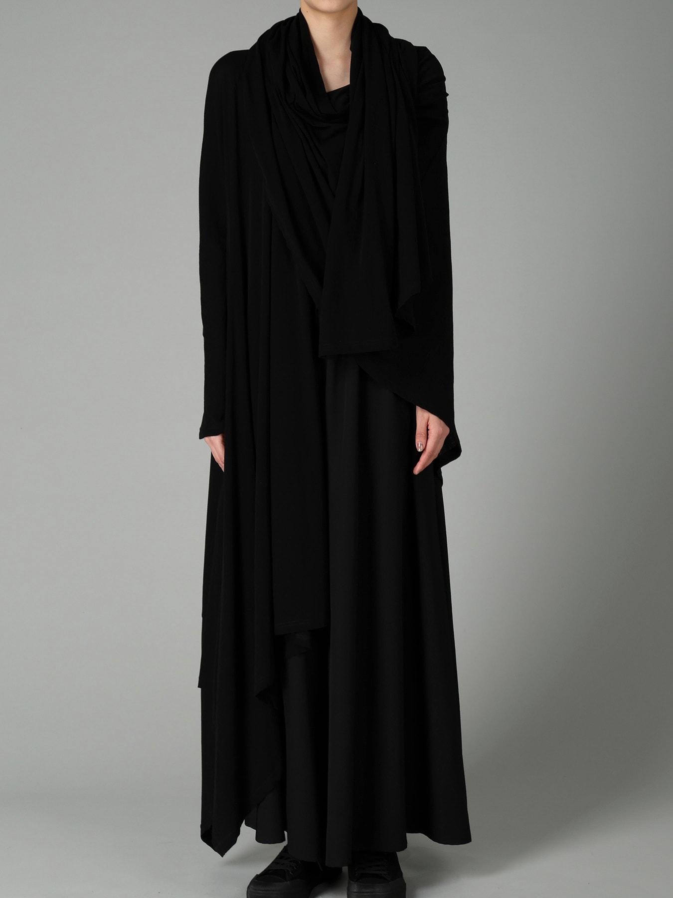 HIGH TWISTED SINGLE JERSEY DRAPED LONG CARDIGAN