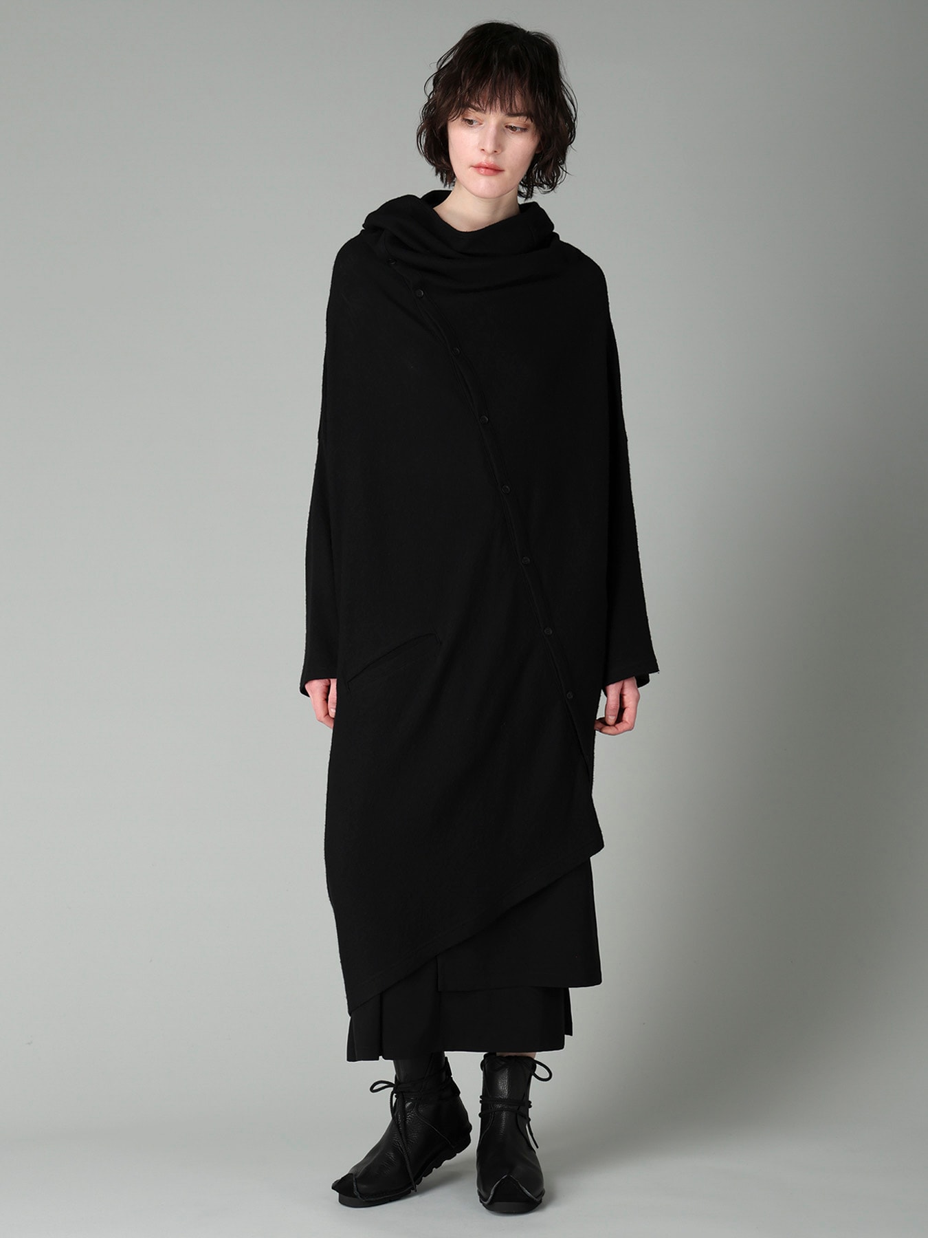 AIRY SPUN LIGHT MILLED DIAGONAL BUTTON COAT