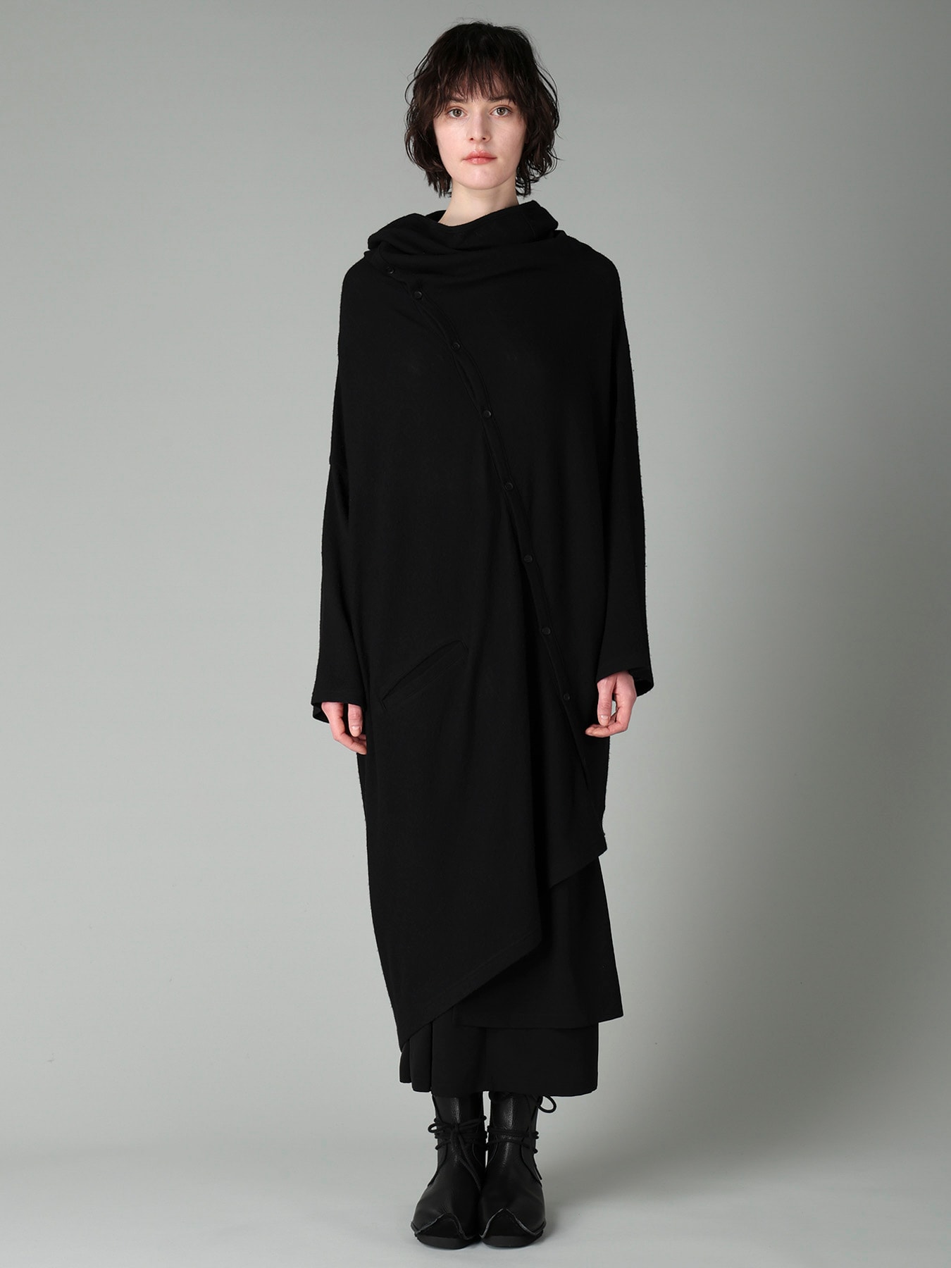 AIRY SPUN LIGHT MILLED DIAGONAL BUTTON COAT