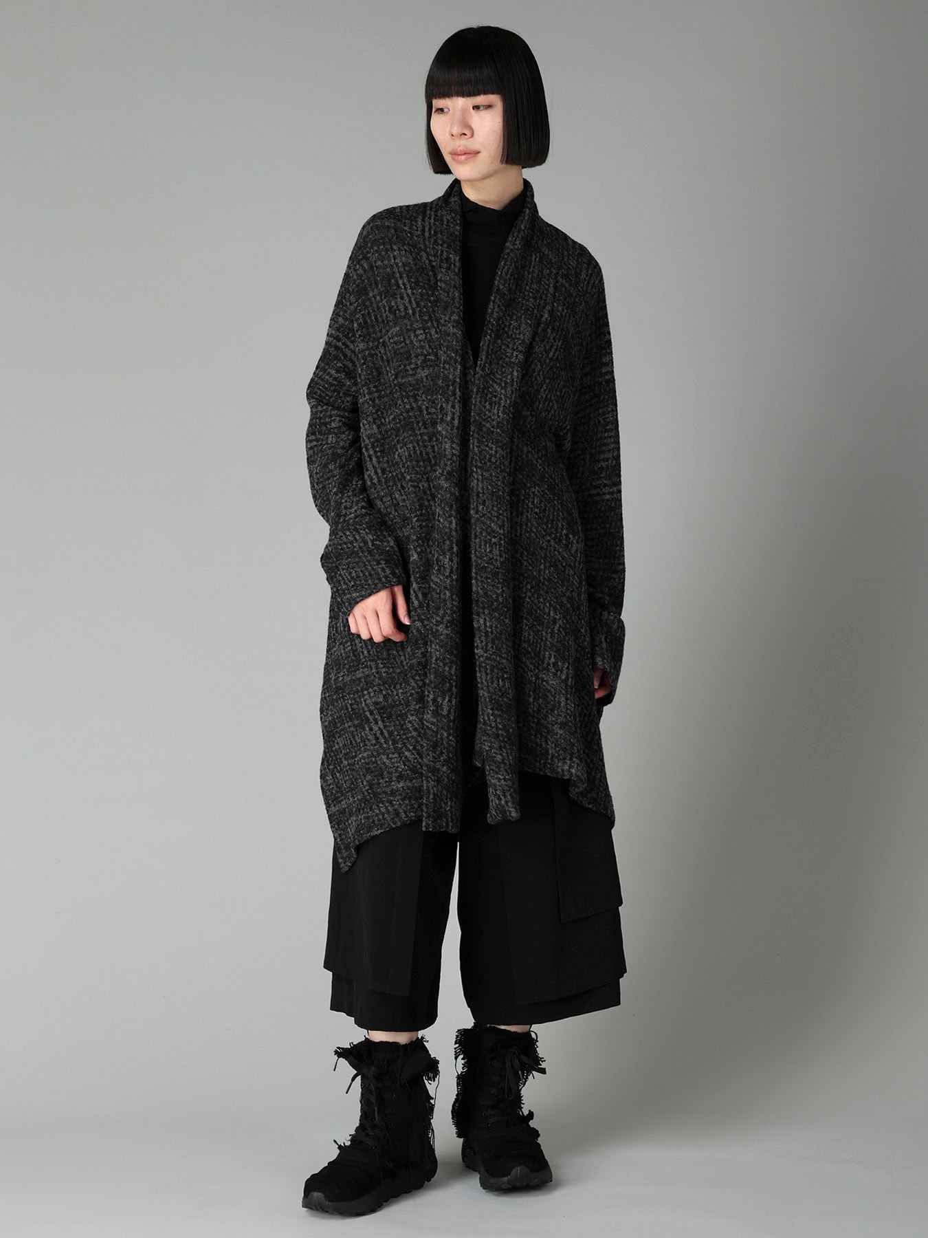 MILLING GLEN CHECK JQ DRAPED LONG CARDIGAN