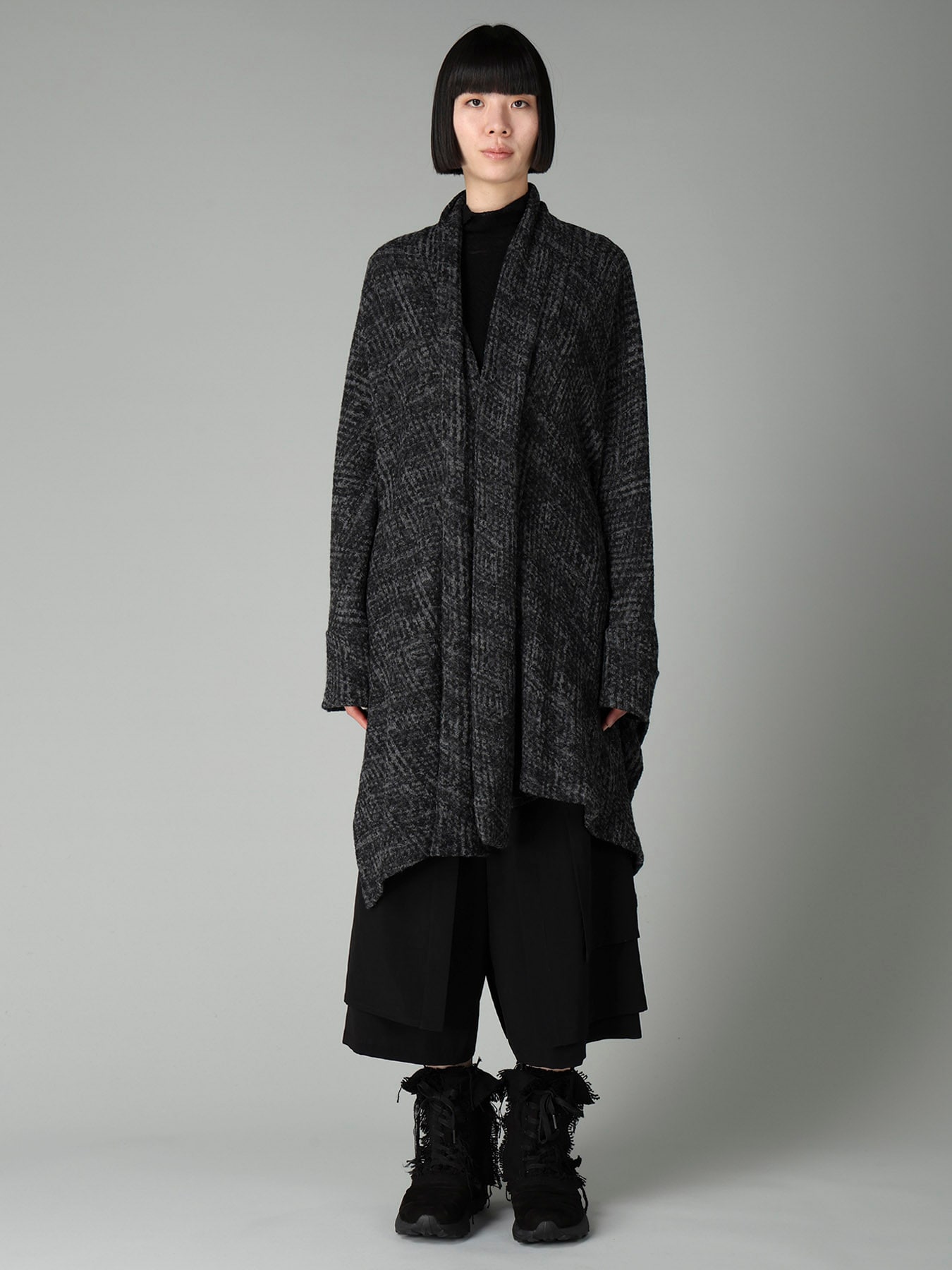MILLING GLEN CHECK JQ DRAPED LONG CARDIGAN