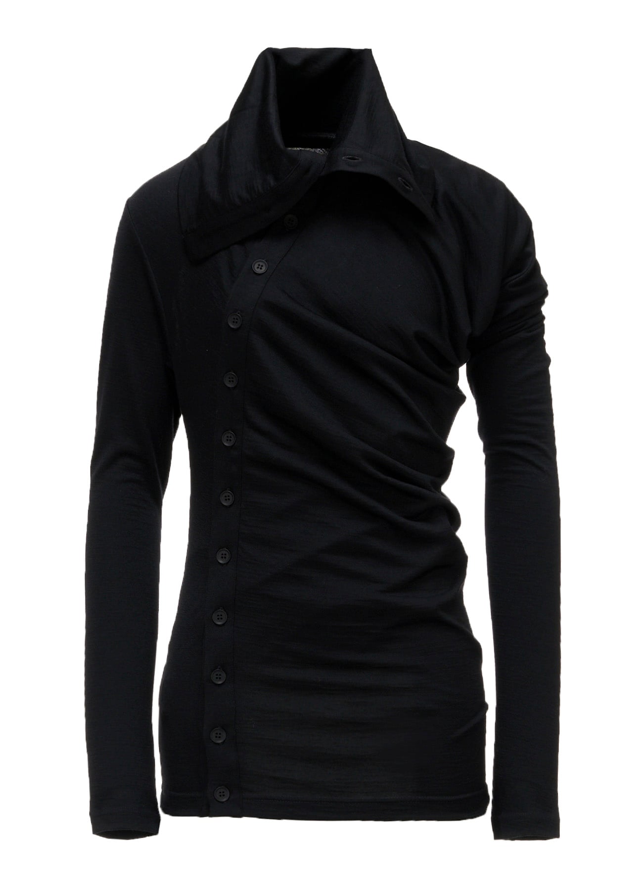 100S WOOL SINGLE DIGONAL BUTTON GATHERED T