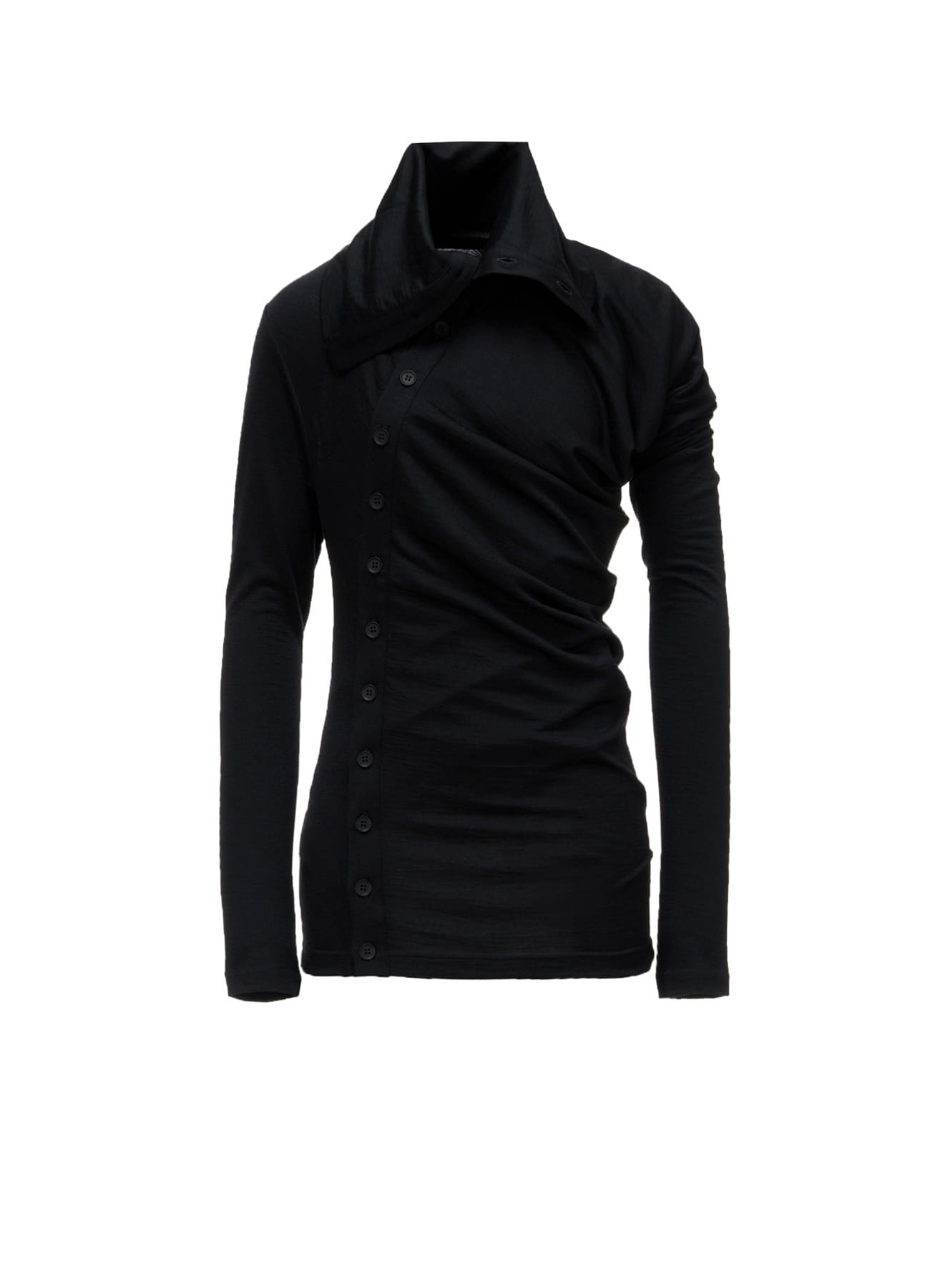 100S WOOL SINGLE DIGONAL BUTTON GATHERED T