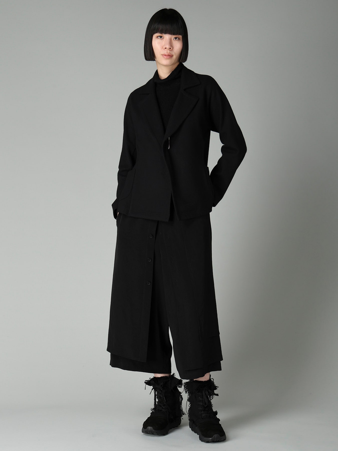 美品■yohji yamamoto【S】カシミヤ混 変形 コート ブラック 黒 WOOLEN SINGLE JERSEY FLARE JACKET(S Black): Yohji Yamamoto｜THE