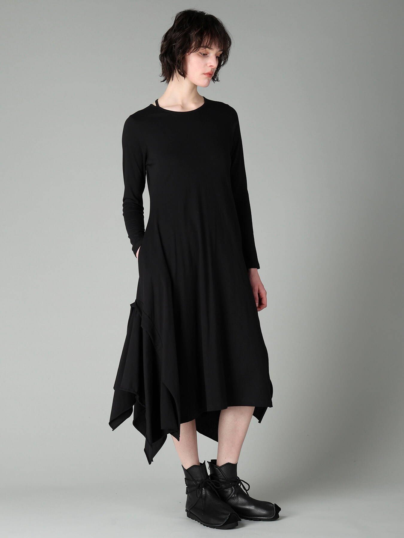 COTTON SINGLE JERSEY DRAPED DRESS