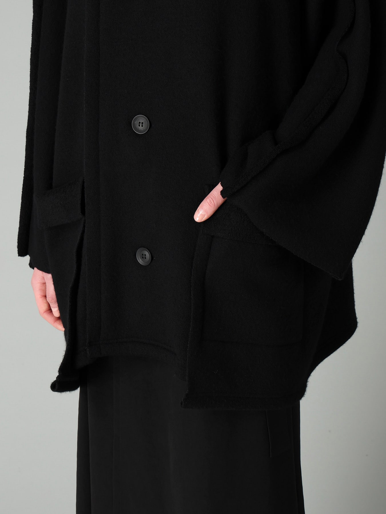 MILLED WOOL SHEEP PILE PATCH POCKET CARDIGAN