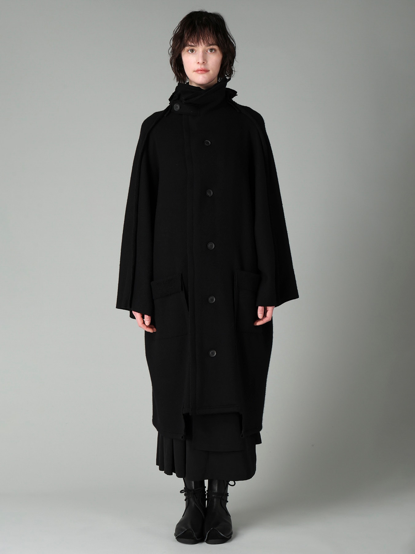 MILLED WOOL SHEEP PILE PATCH POCKET COAT