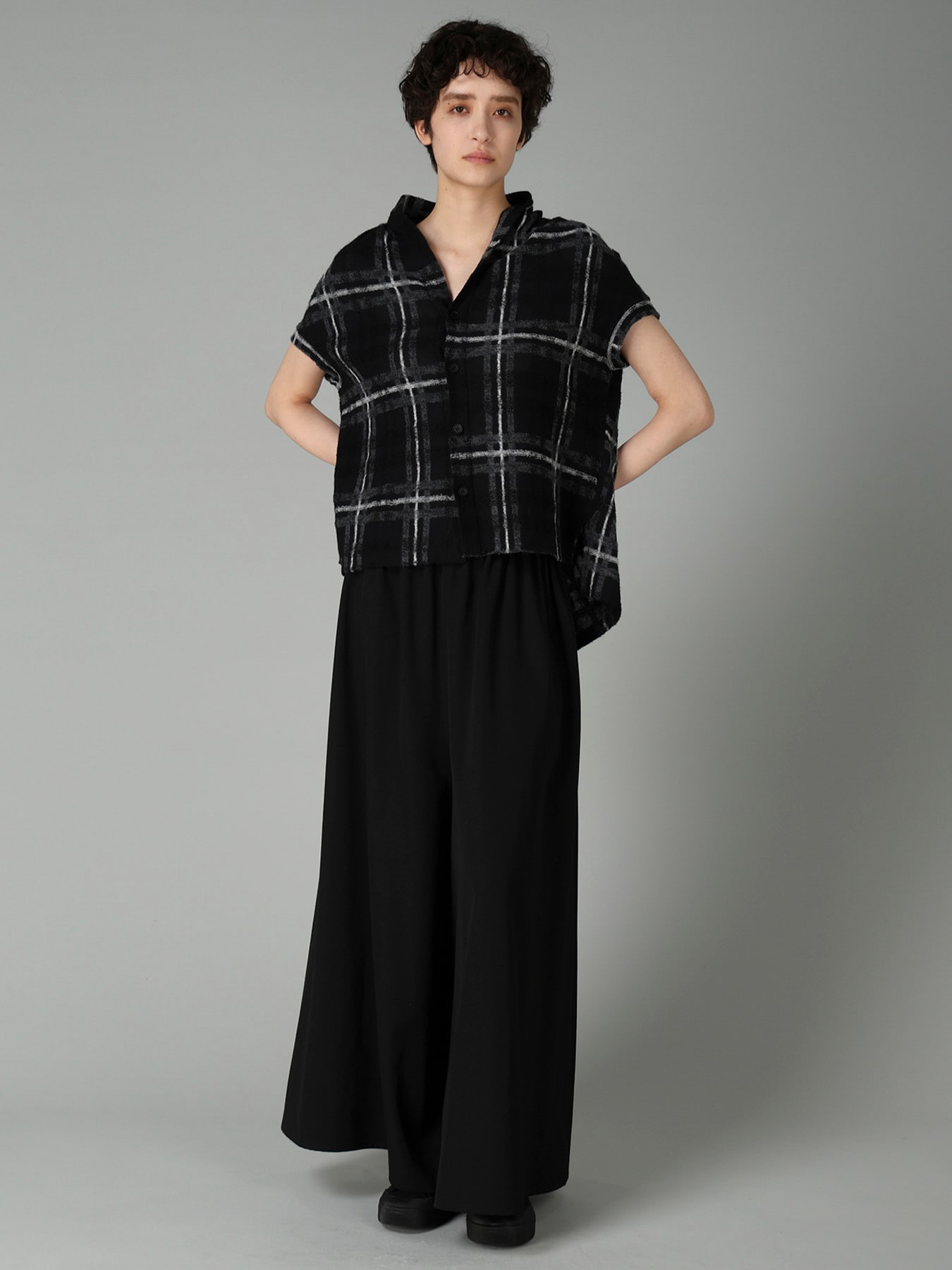 PLAID JQ  PILE SHORT SLEEVE CARDIGAN