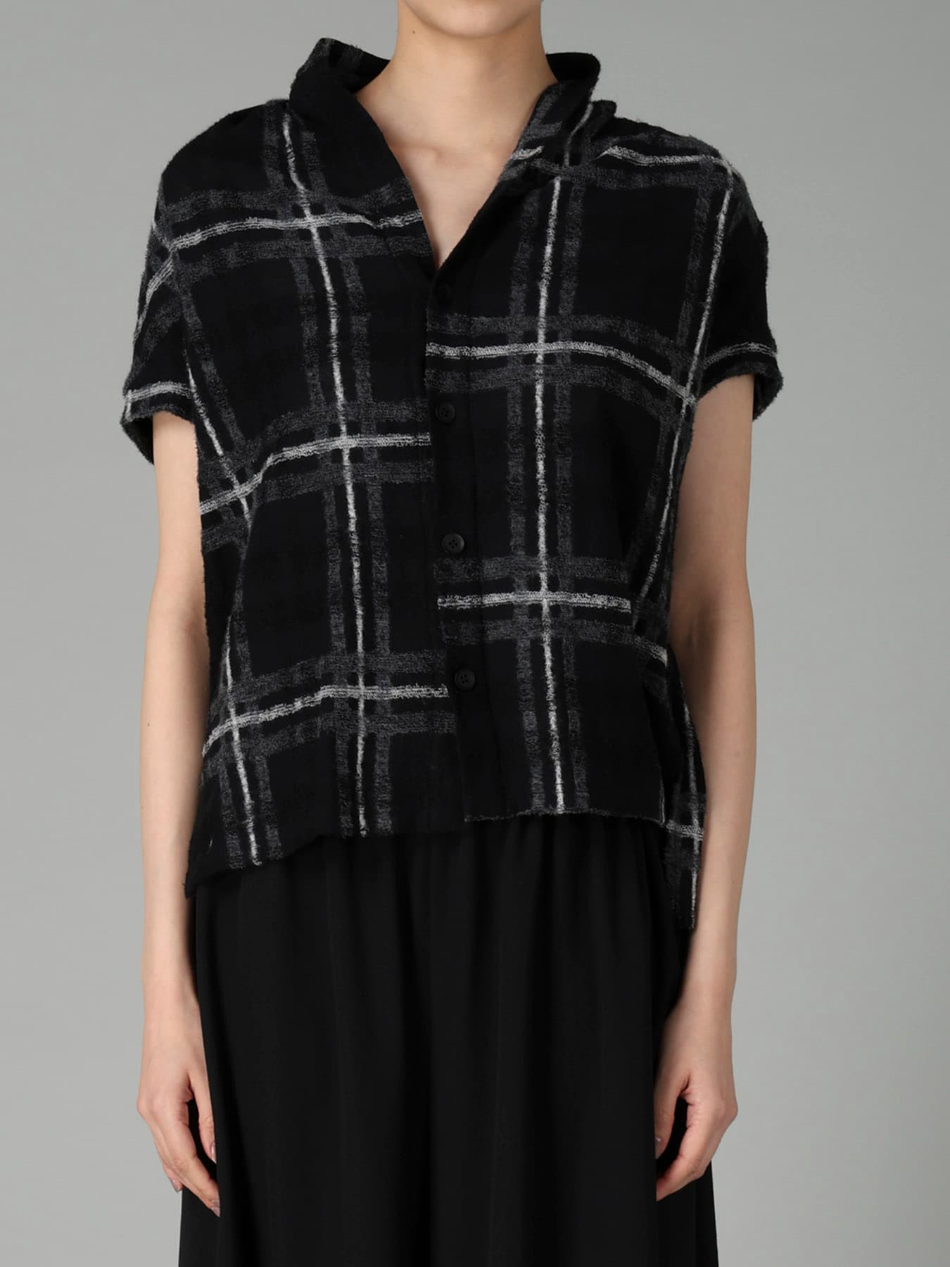 PLAID JQ  PILE SHORT SLEEVE CARDIGAN