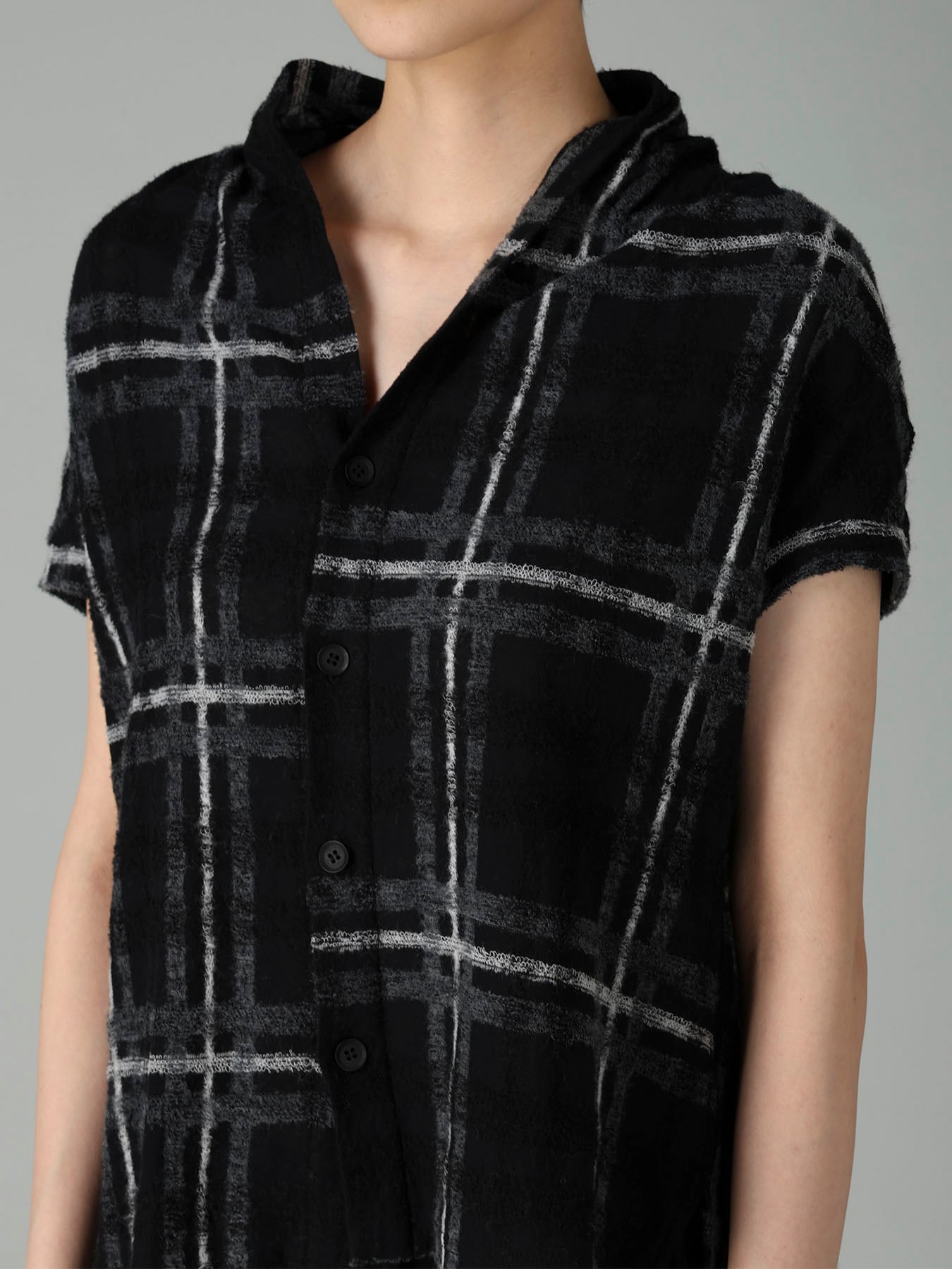 PLAID JQ  PILE SHORT SLEEVE CARDIGAN
