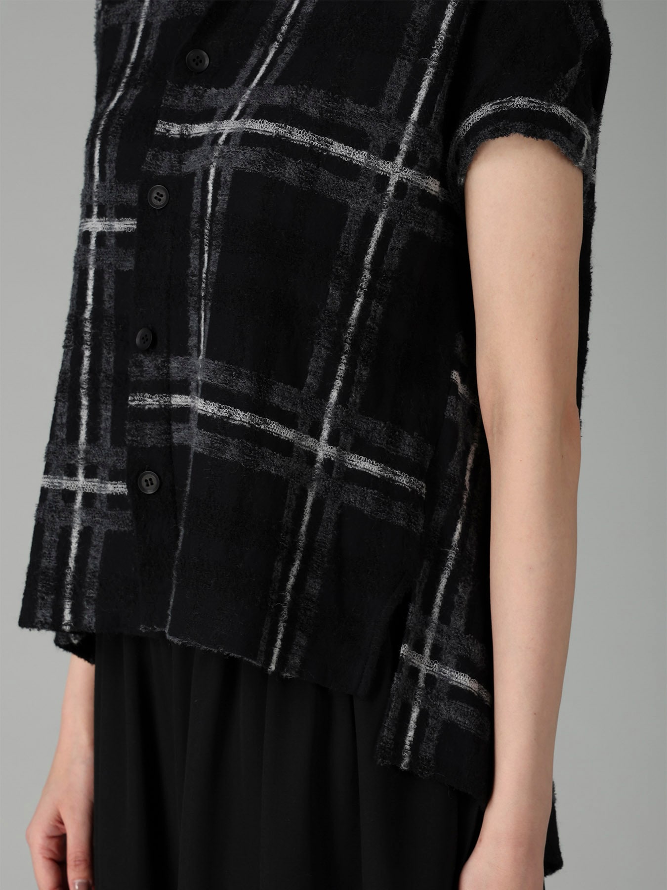 PLAID JQ  PILE SHORT SLEEVE CARDIGAN