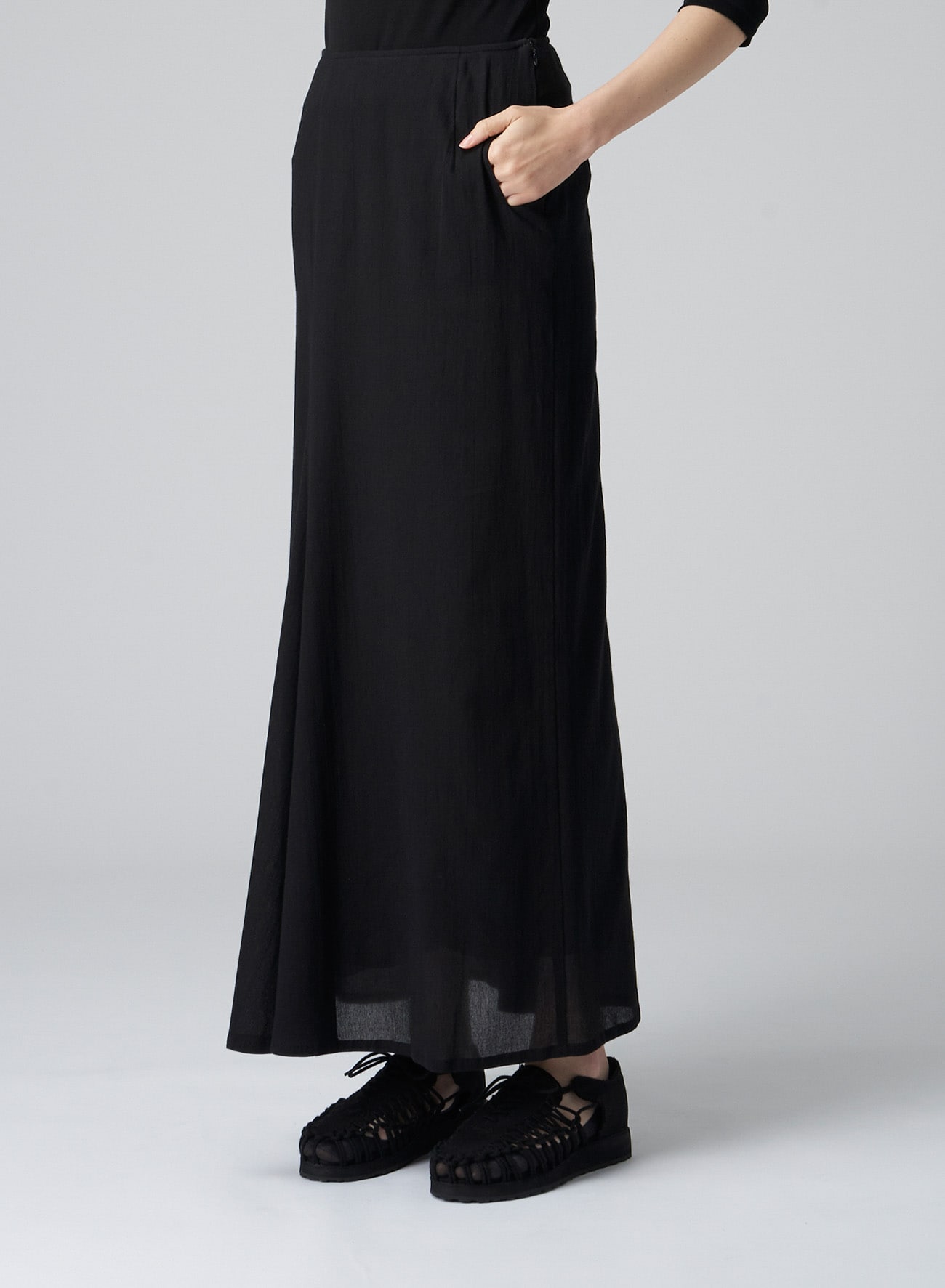 C/CHIFFON DOUBLE LAYERED RIGHT SIDE FLARE S(S Black): Vintage｜THE 