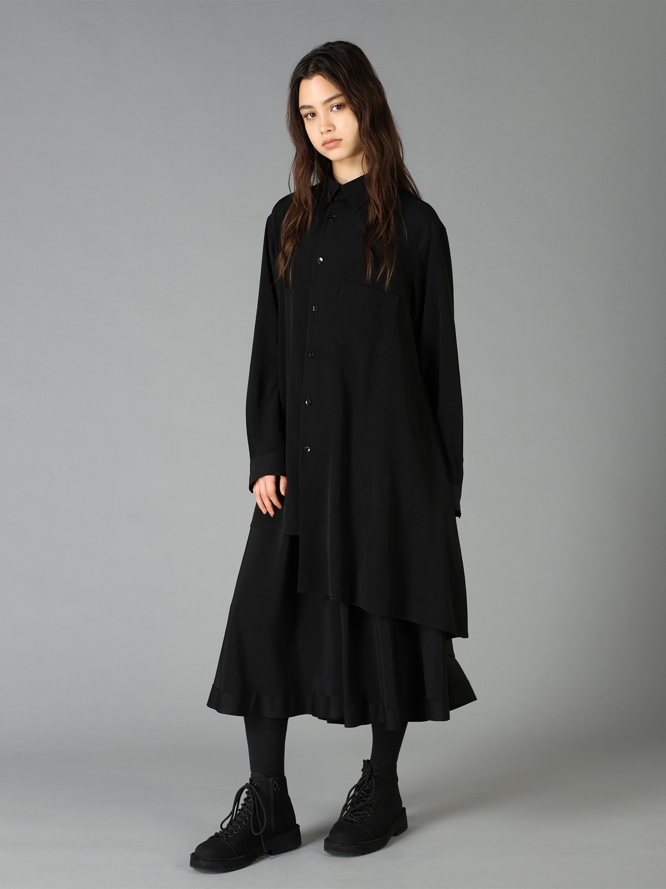 CREPE DE CHINE STANDARD ASYMMETRICAL FLARES SHIRT