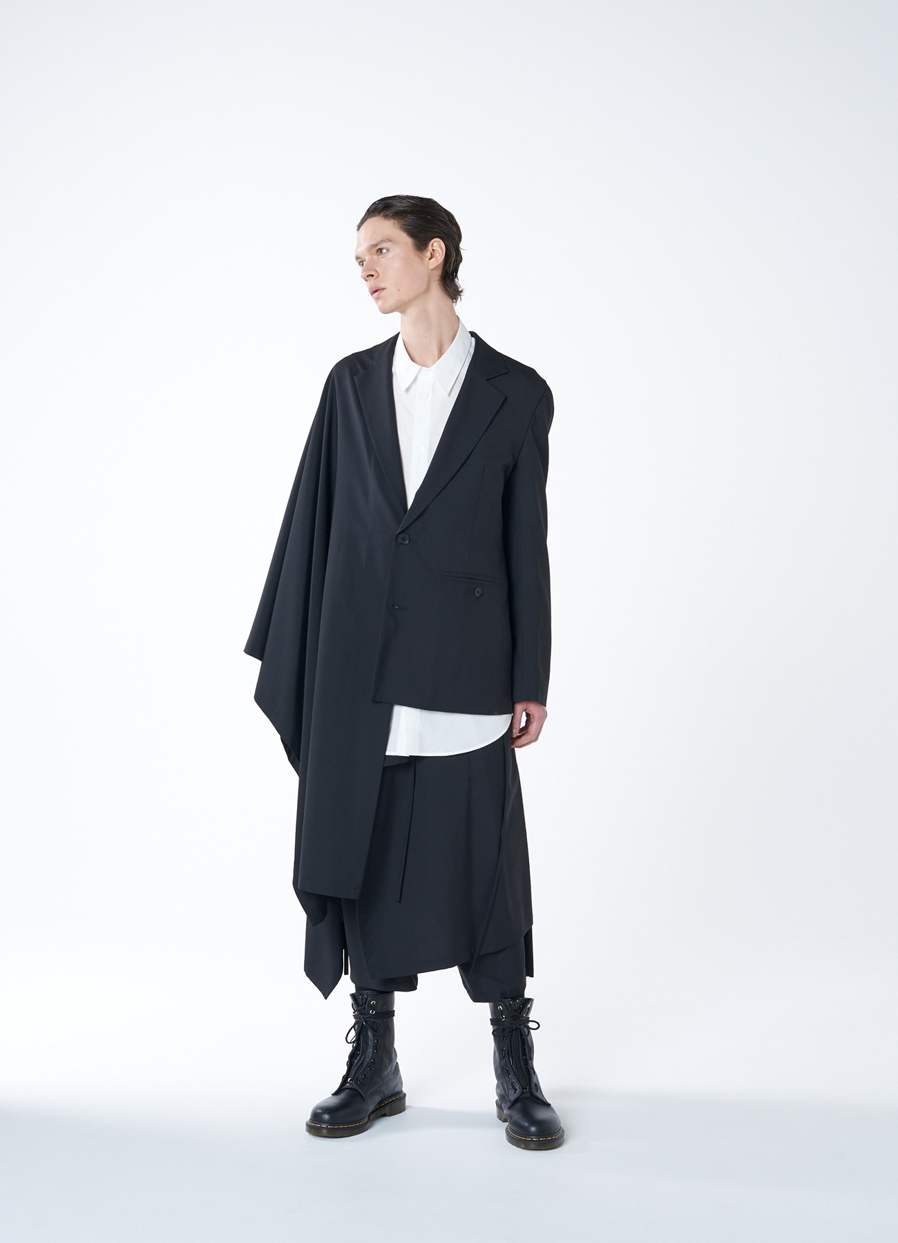 WOOL GABARDINE ASYMMETRIC CAPE-JACKET