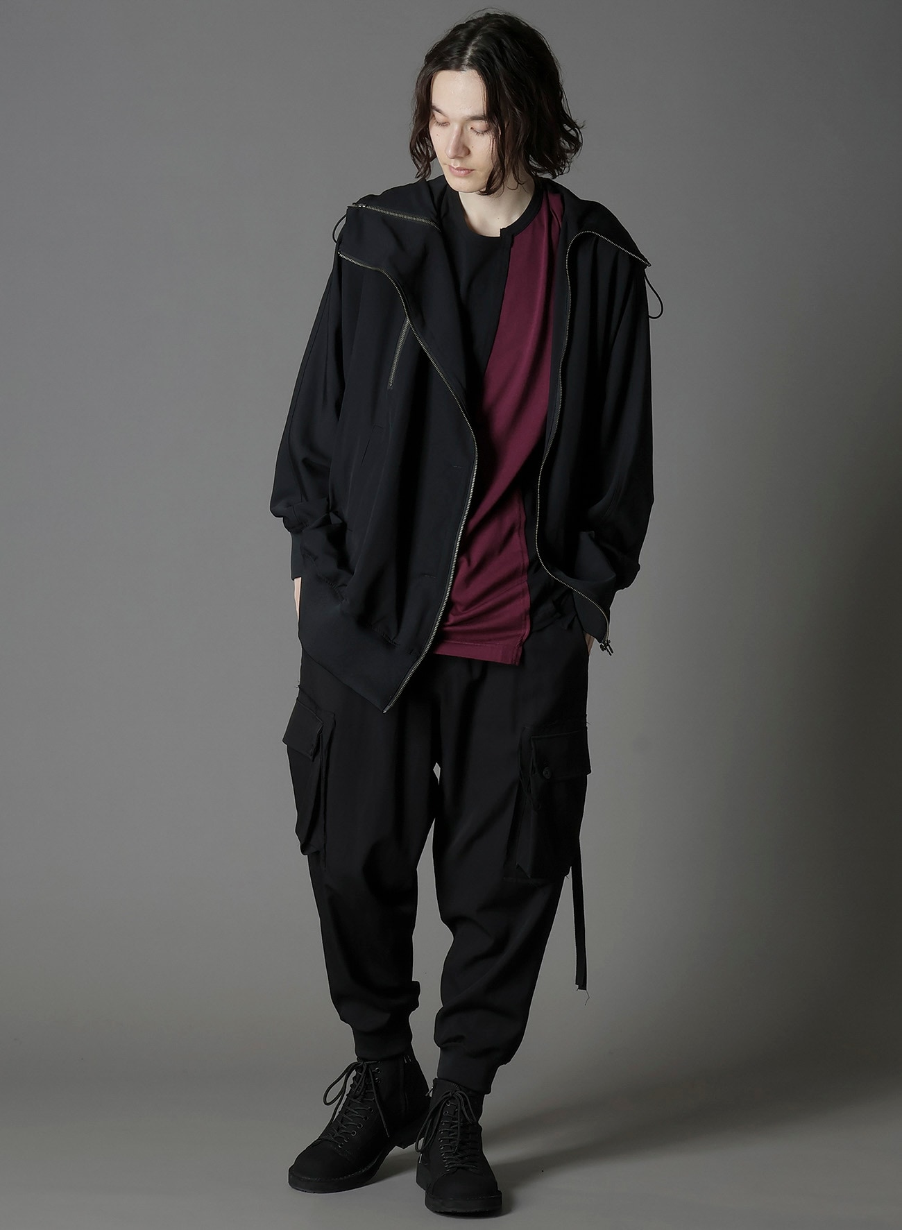W/GABARDINE INVERTED V HOODIE SLIM