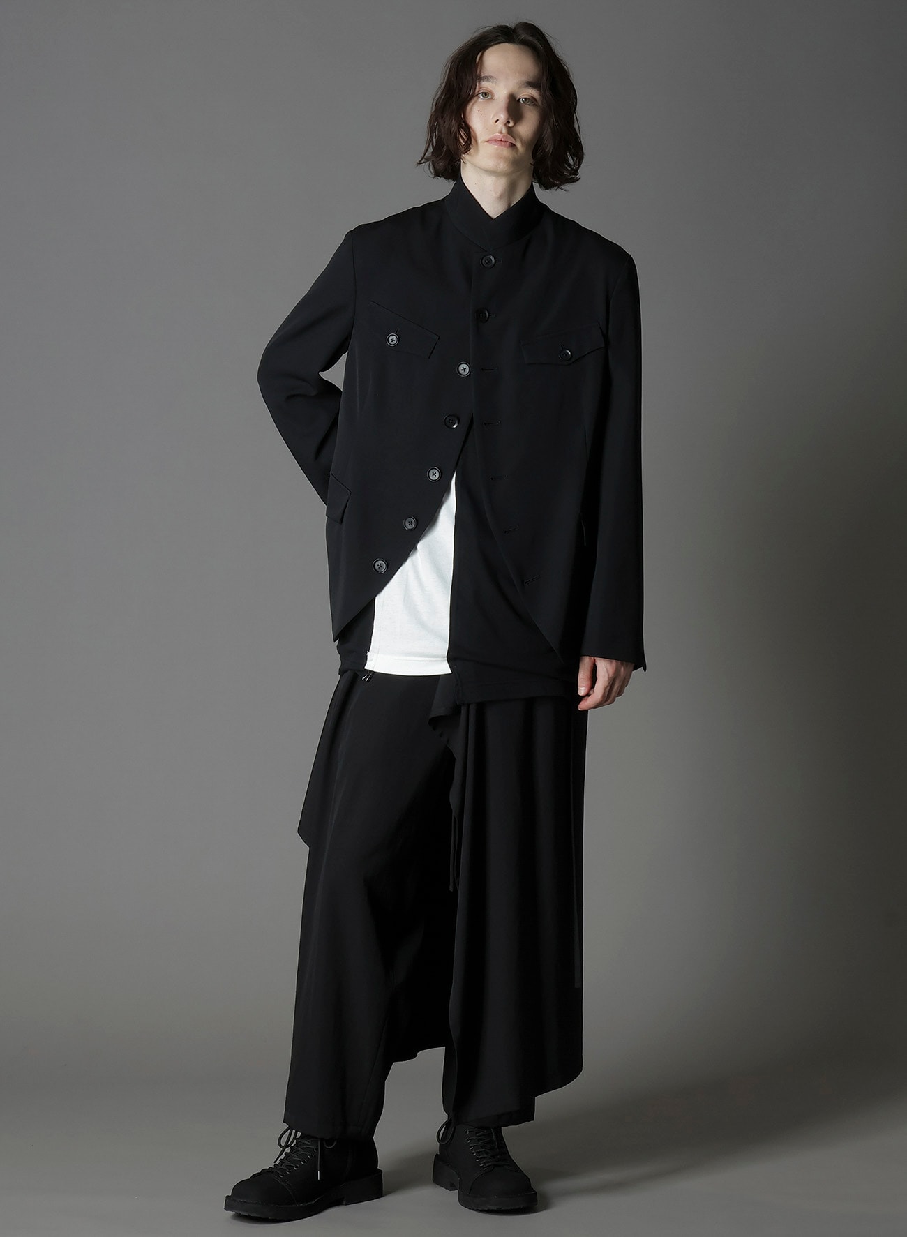 WOOL GABARDINE MEN'S STAND COLLAR JACKET