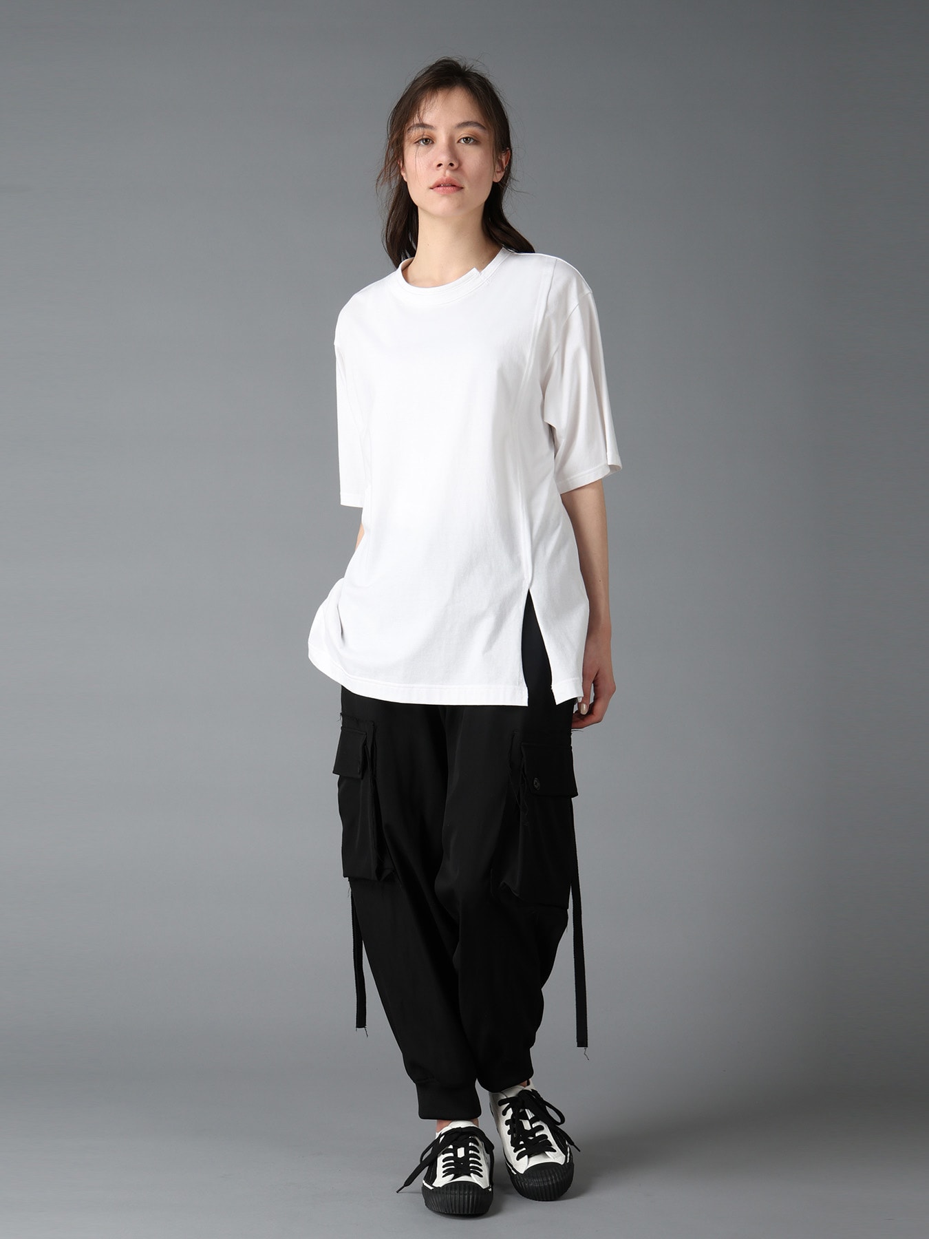 COTTON JERSEY MIX TIERED SHORT SLEEVED T